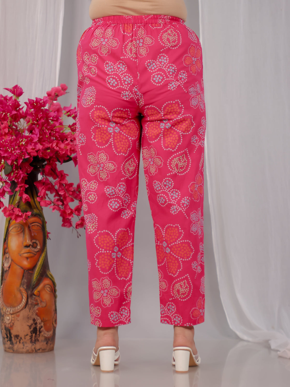Soft Cotton Floral Pink Tapered Trousers