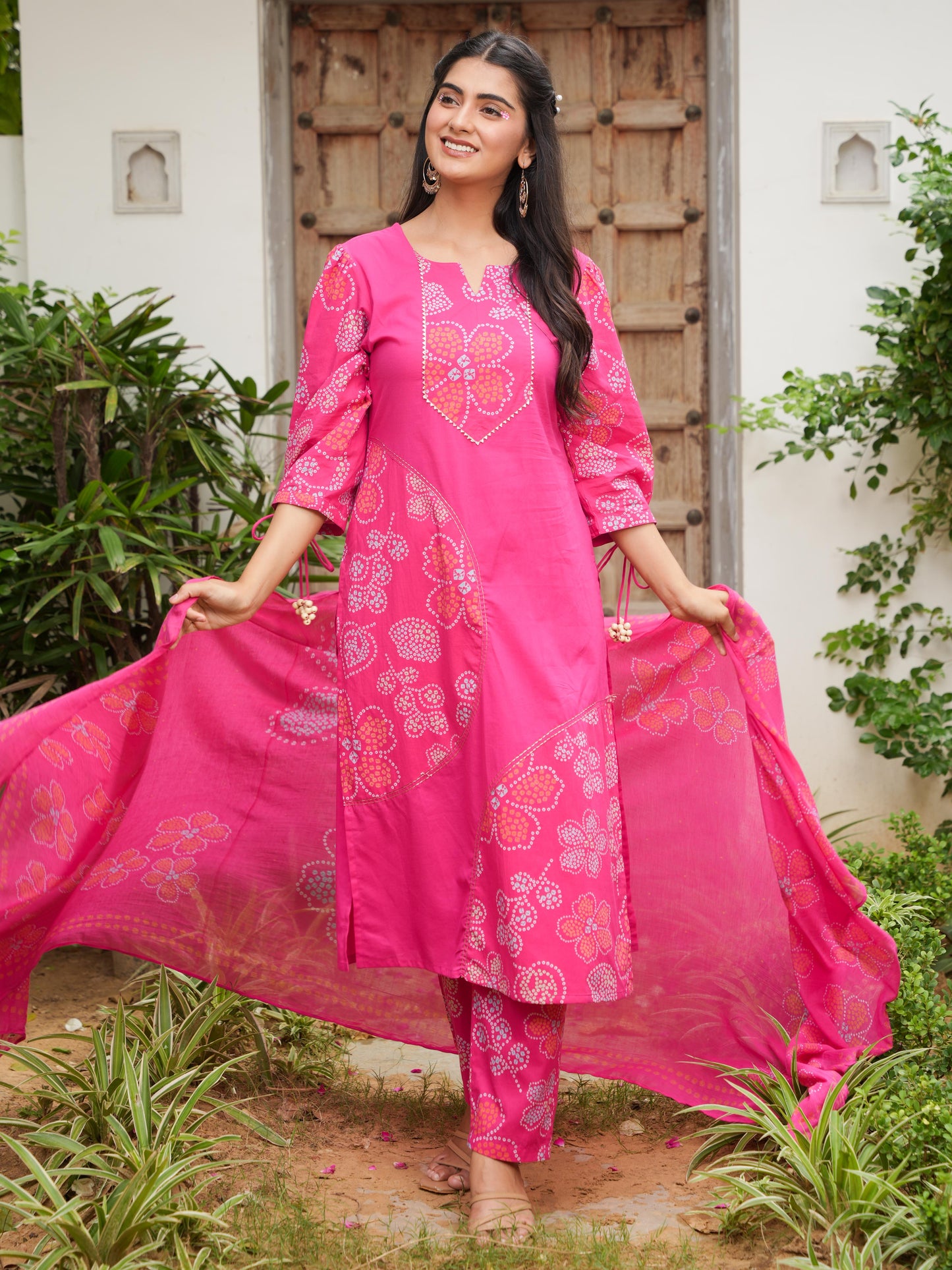 Cotton Voile Floral Pink Dupatta