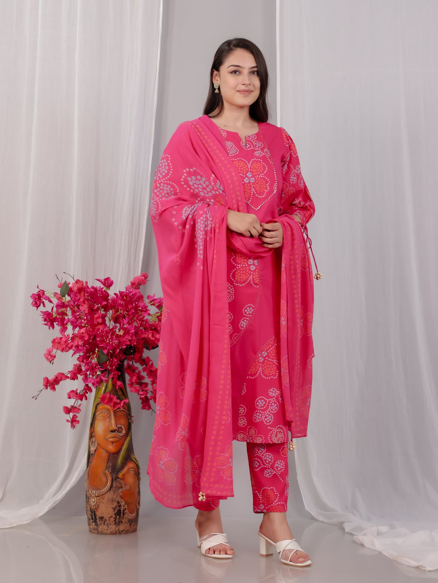 Cotton Voile Floral Pink Dupatta