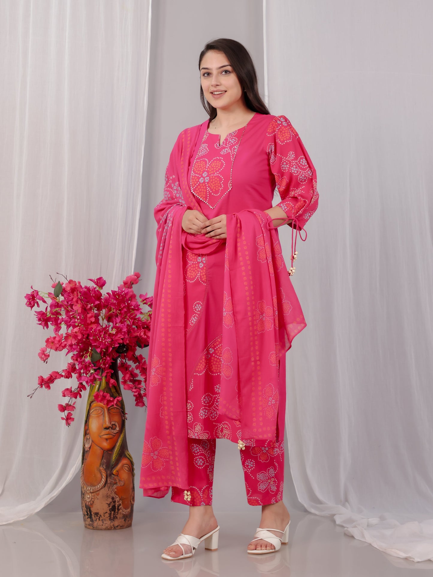 Cotton Voile Floral Pink Dupatta
