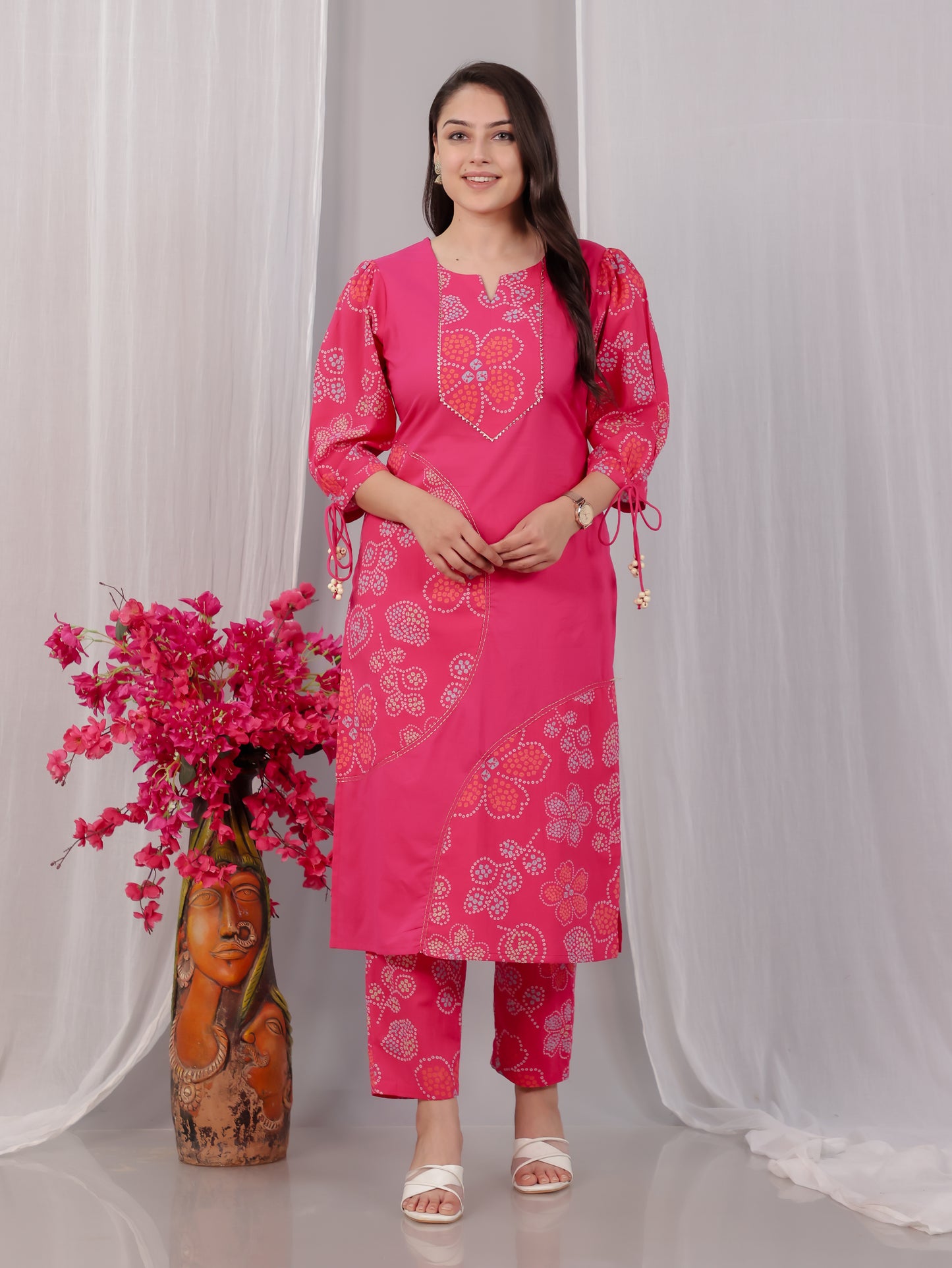 Embroidered Soft Cotton Solid Straight Pink Kurta