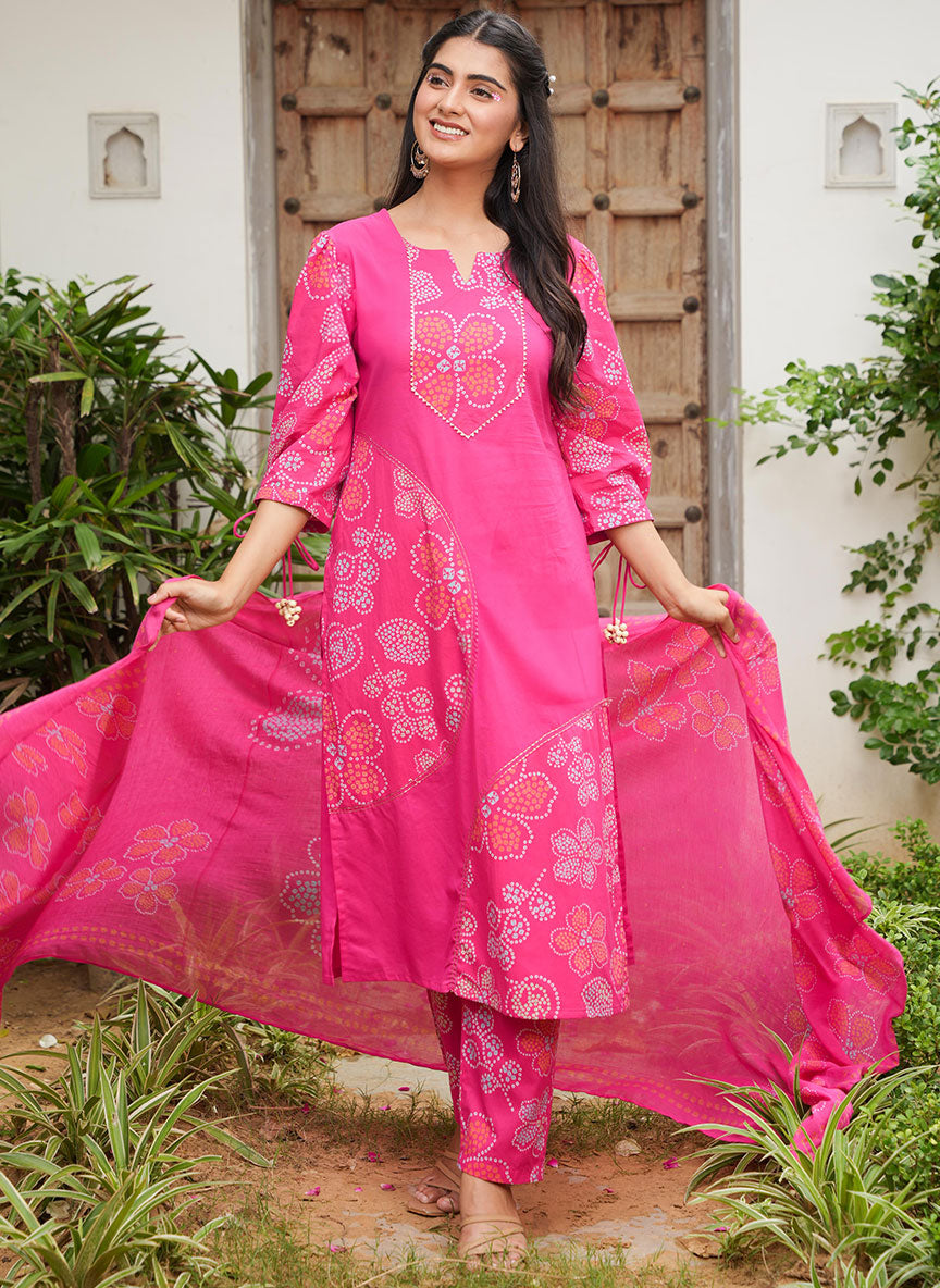 Embroidered Soft Cotton Solid Straight Pink Kurta