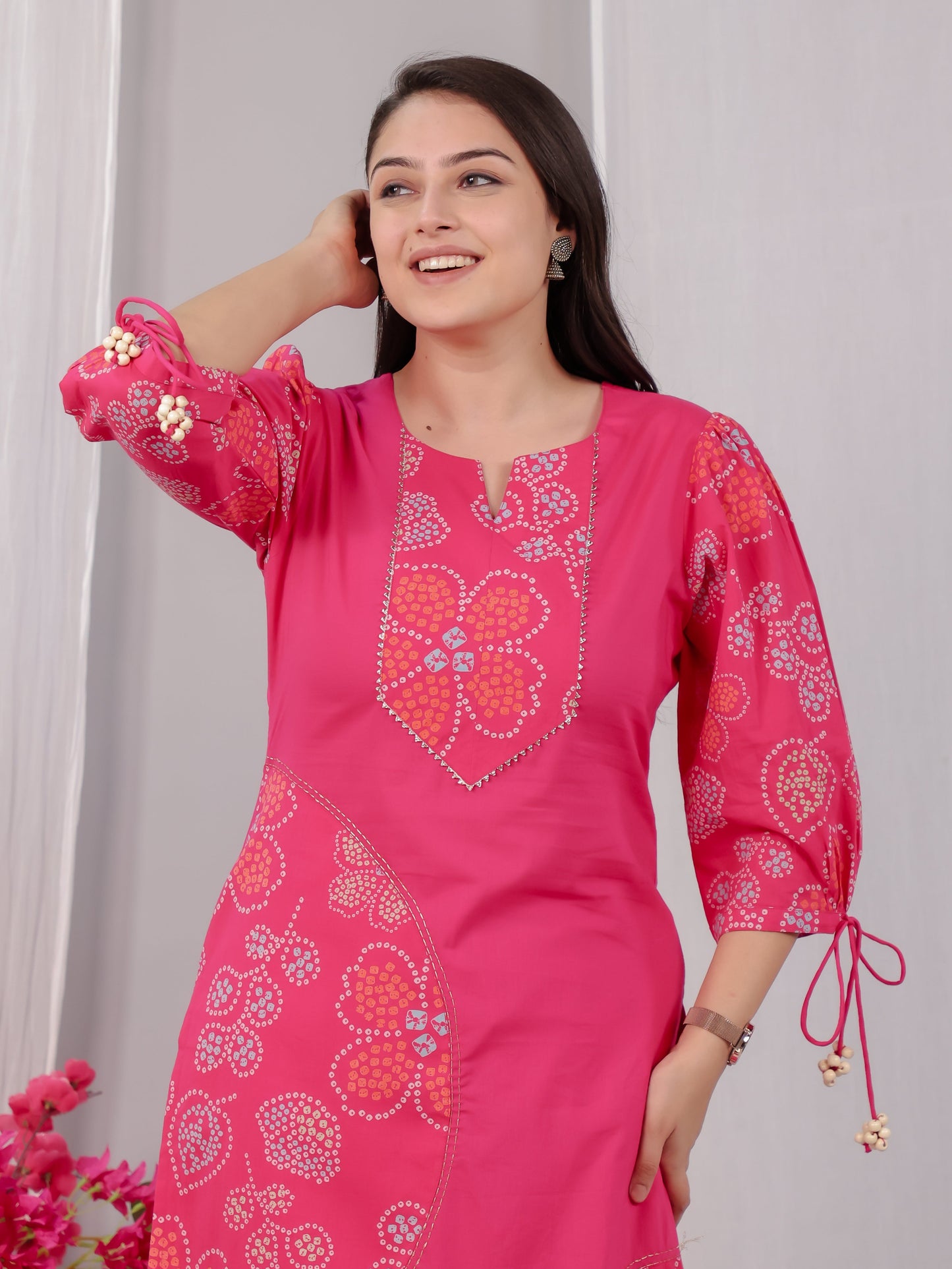 Embroidered Soft Cotton Solid Straight Pink Kurta
