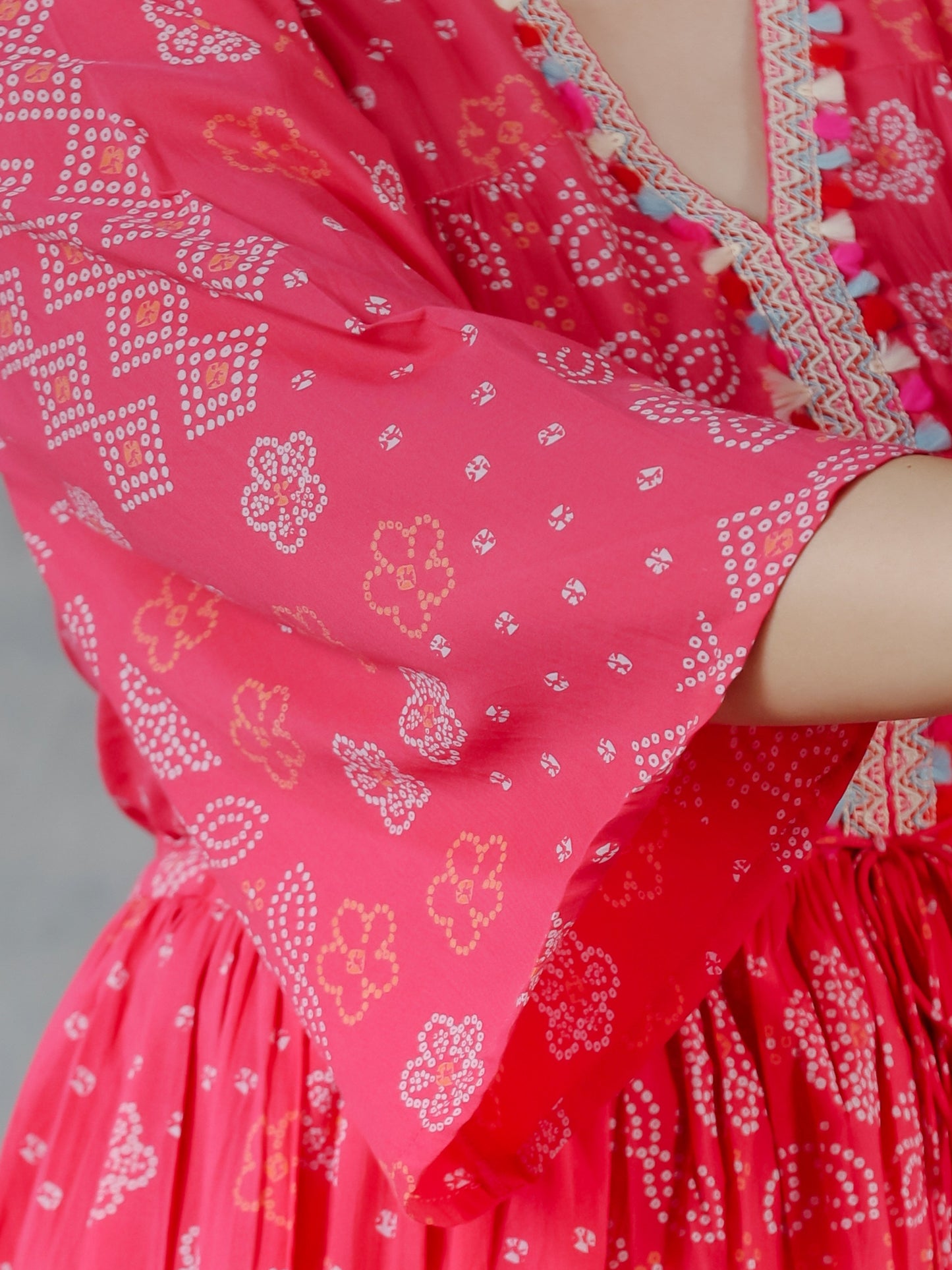 Soft Cotton Bandhani Gathered Pink Dress