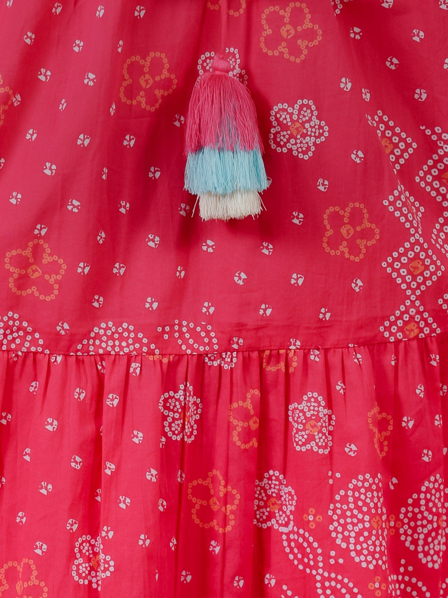Soft Cotton Bandhani Gathered Pink Dress
