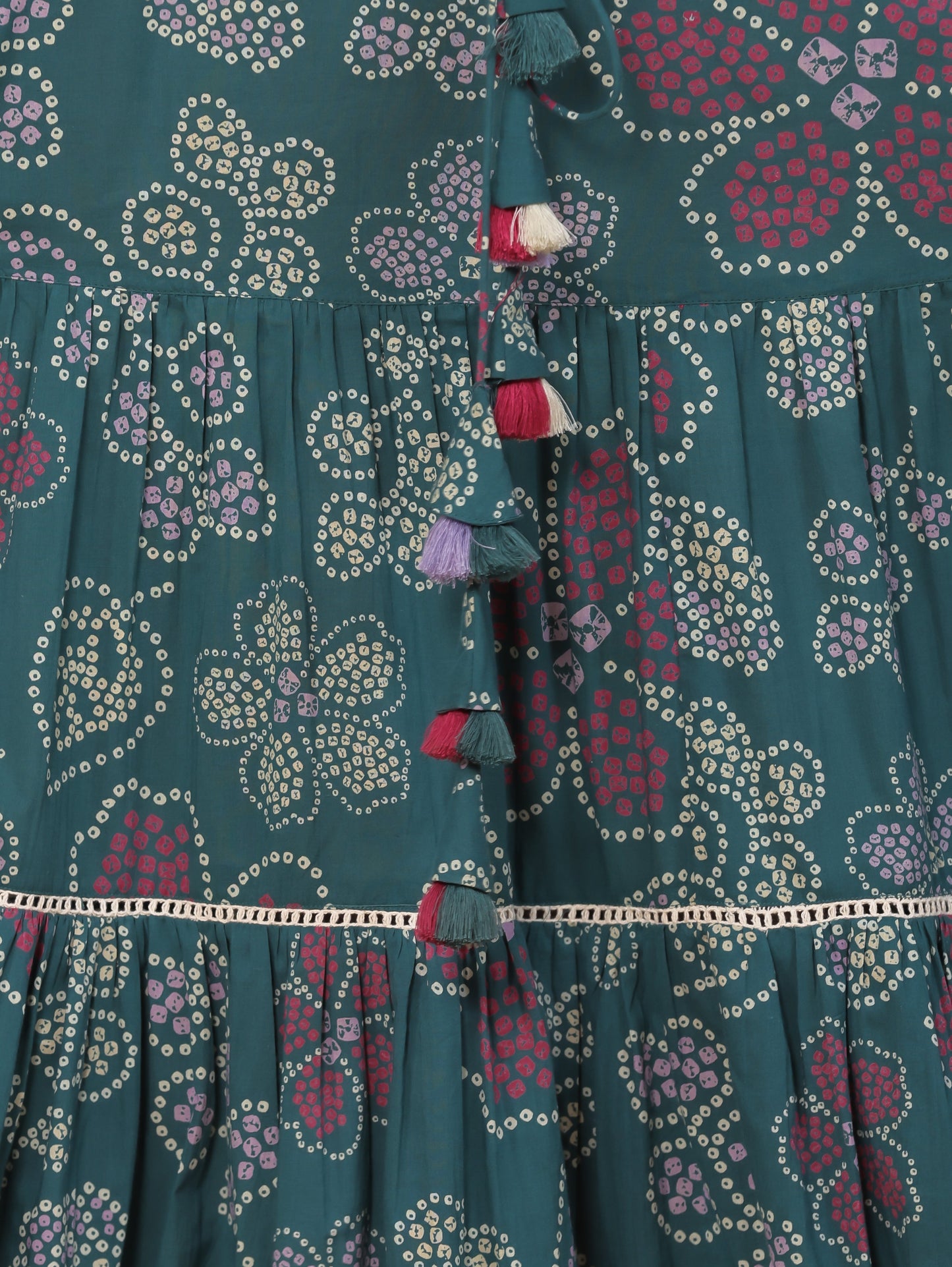 Soft Cotton Bandhani Anarkali Green Dress