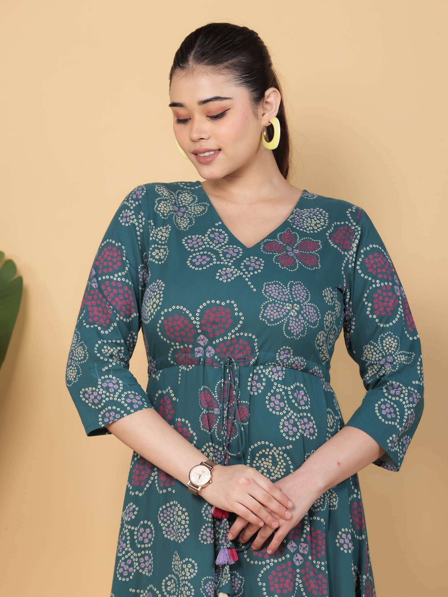Soft Cotton Bandhani Anarkali Green Dress