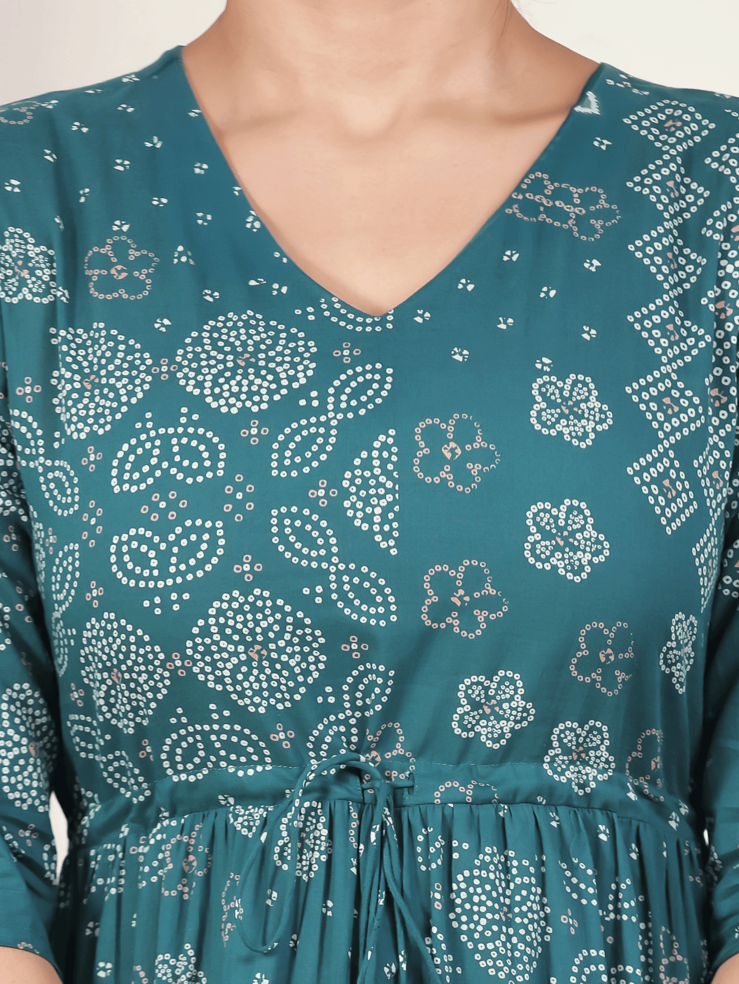 Soft Cotton Bandhani Anarkali Green Dress