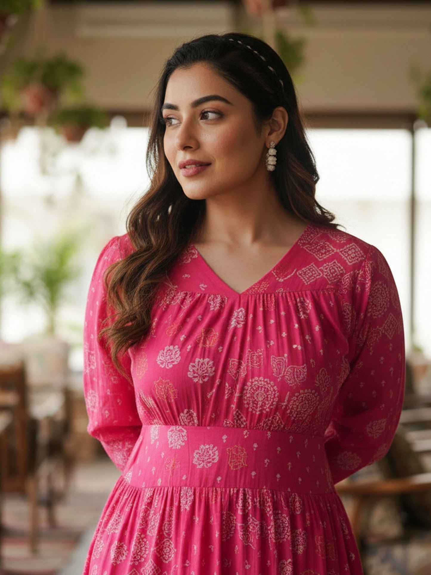 Soft Cotton Bandhani Gathered Pink Dress
