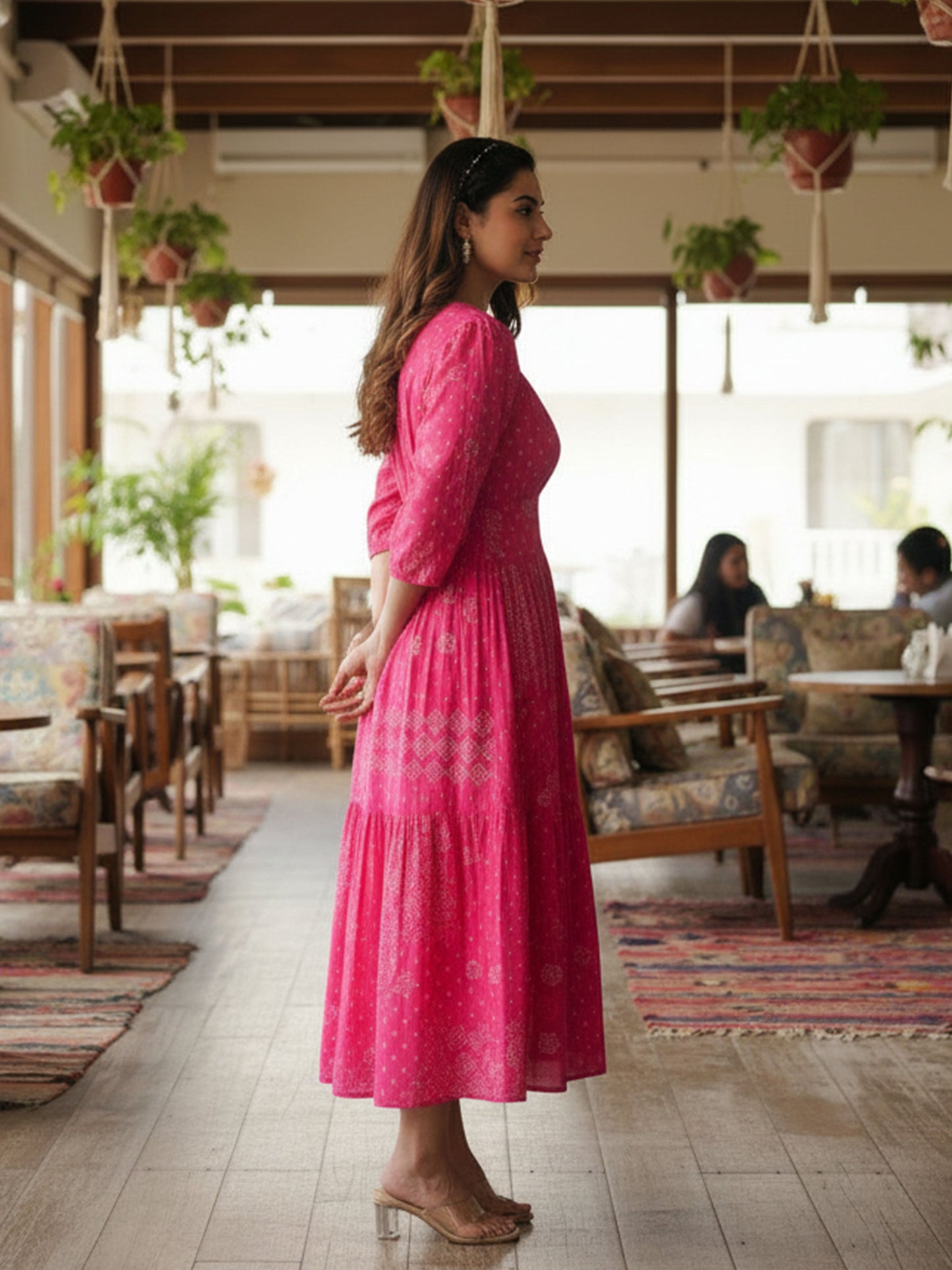 Soft Cotton Bandhani Gathered Pink Dress