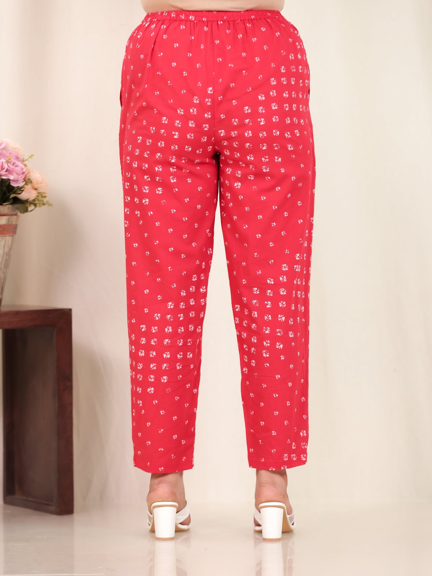 Soft Cotton Bandhani Red Tapered Trousers