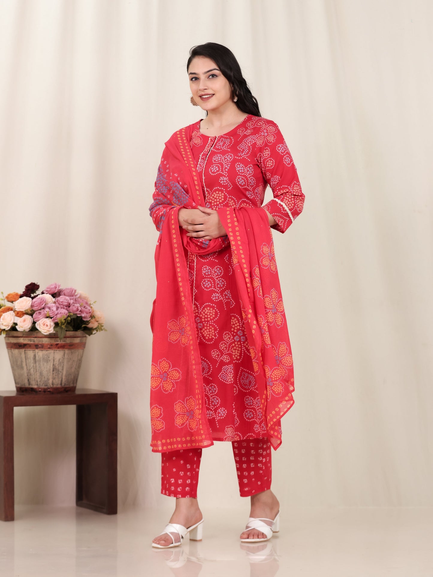 Cotton Voile Bandhani Red Dupatta