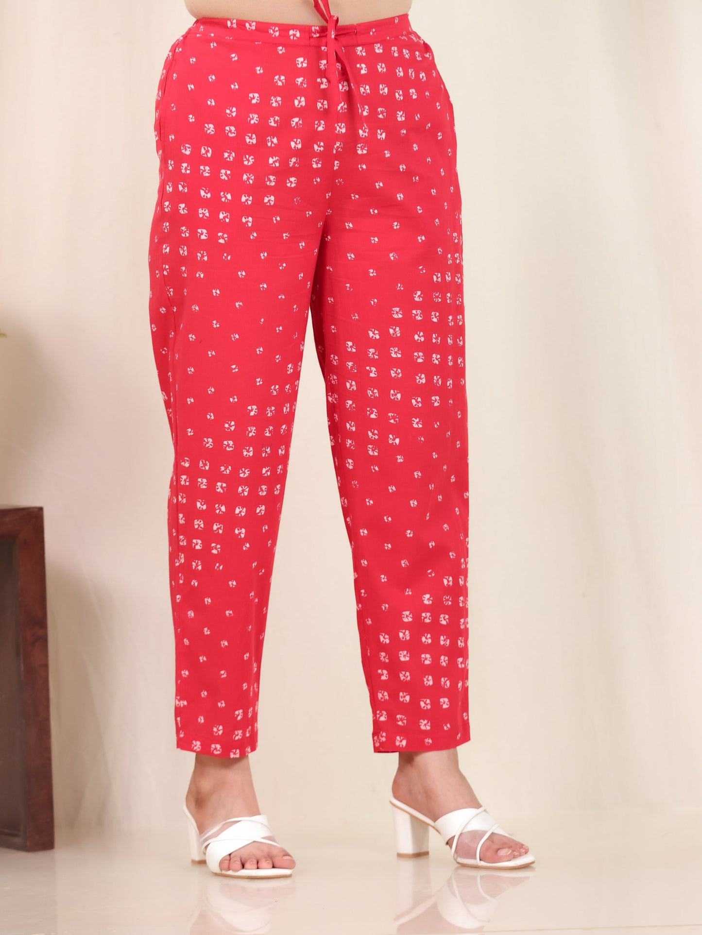 Soft Cotton Bandhani Flared Red Kurta