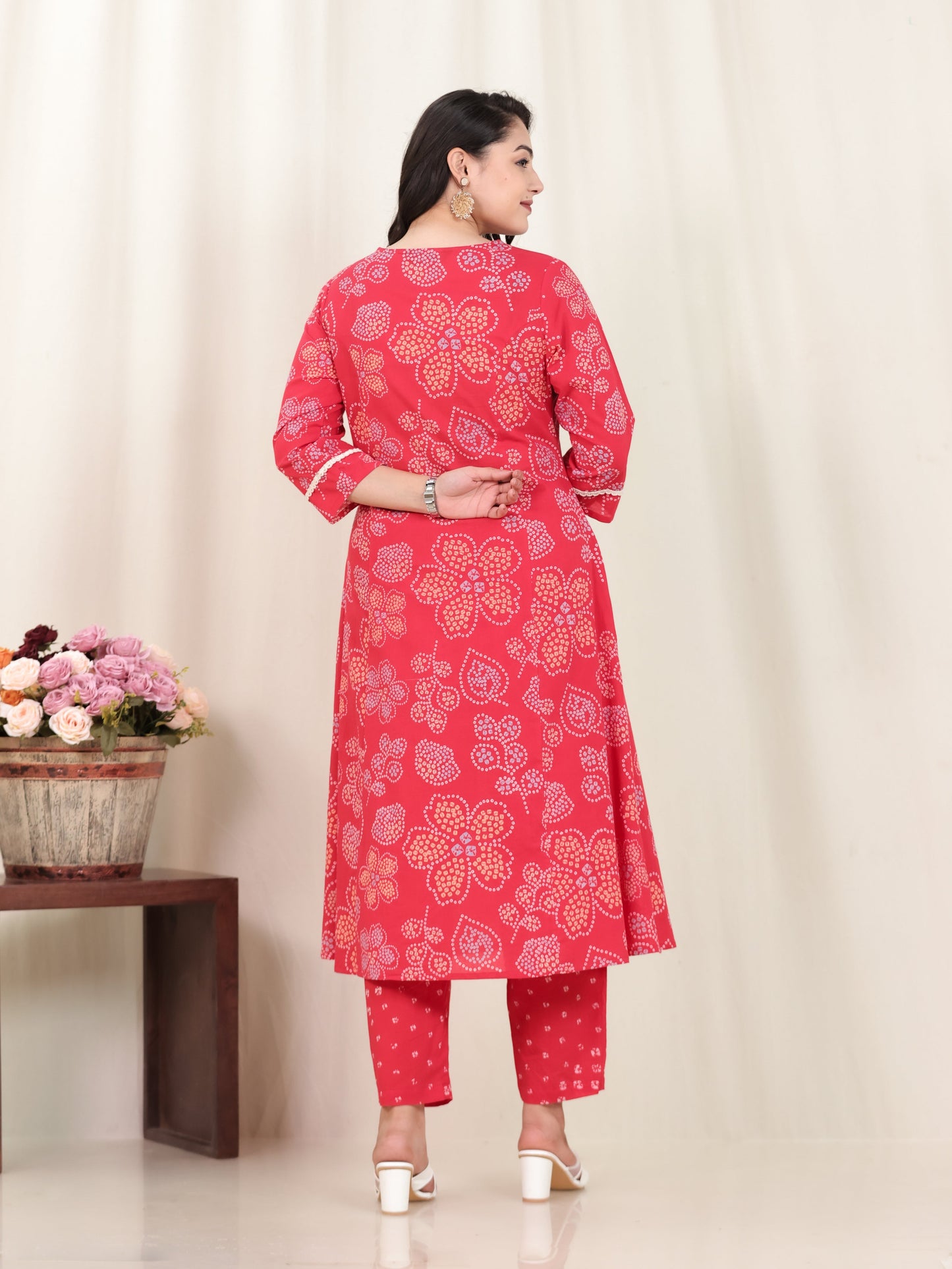 Soft Cotton Bandhani Flared Red Kurta