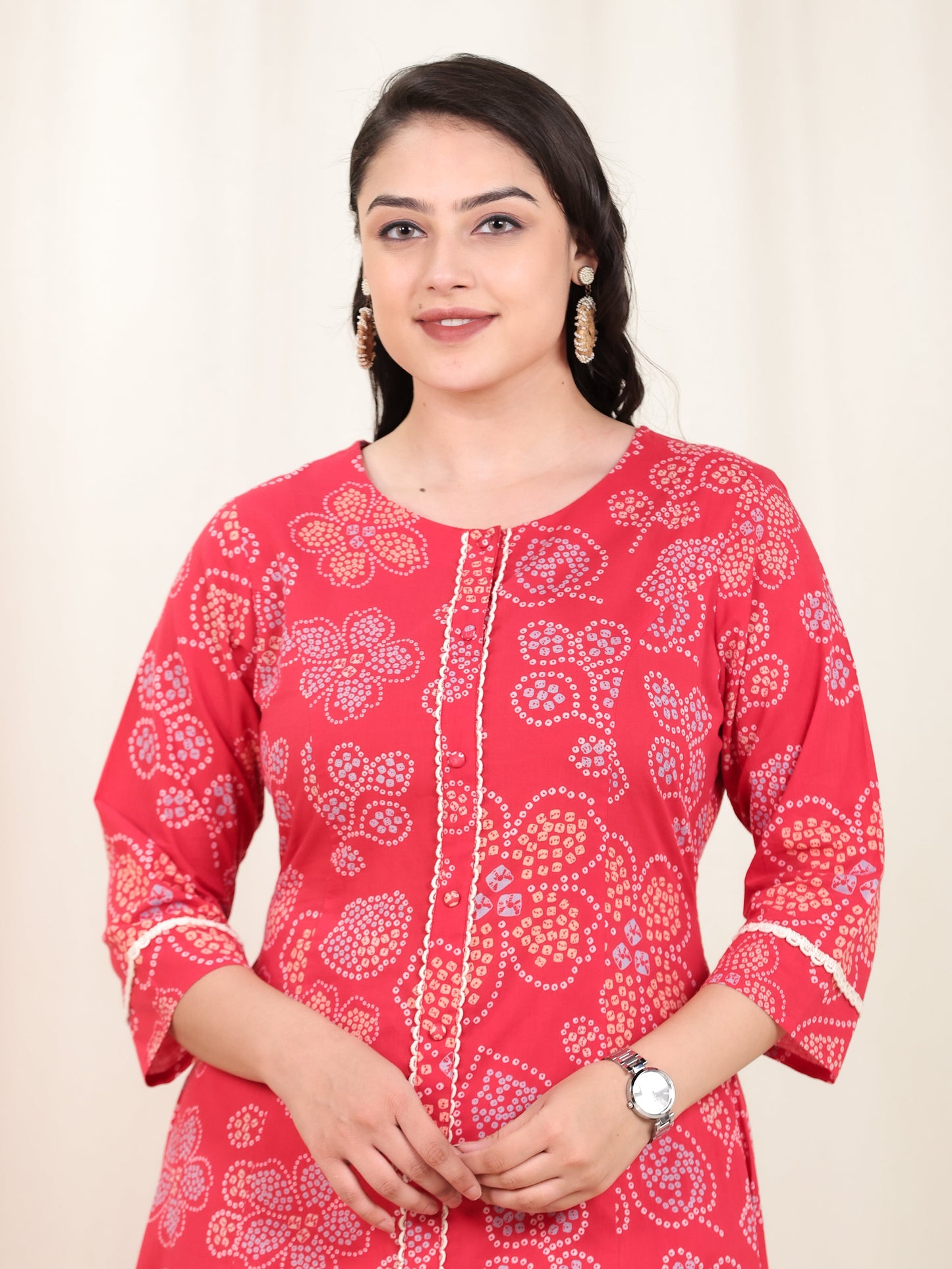 Soft Cotton Bandhani Flared Red Kurta