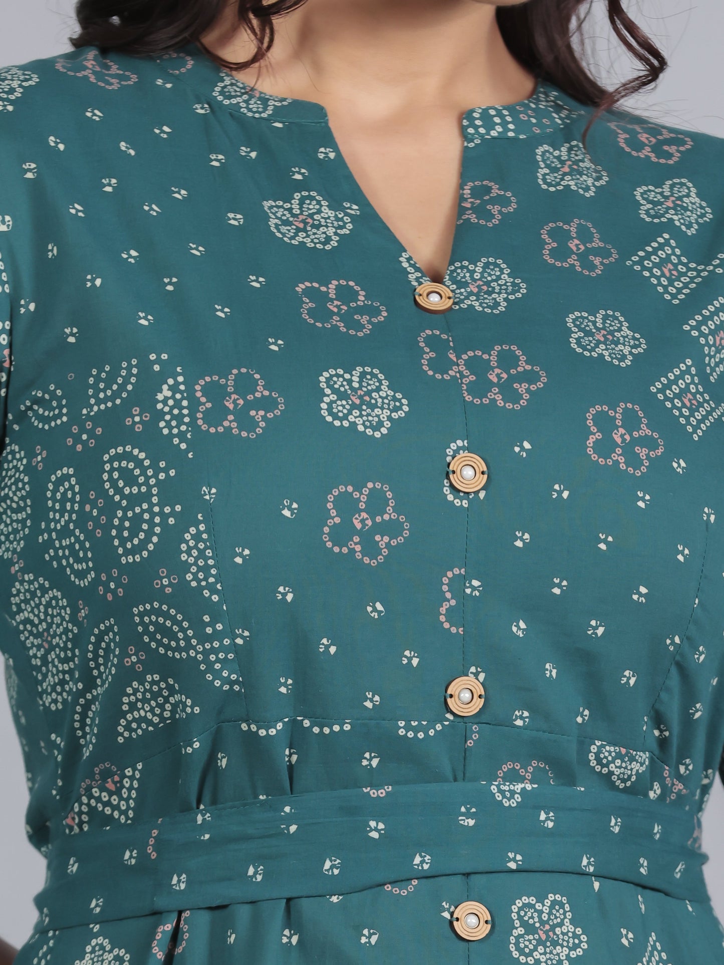 Soft Cotton Bandhani High Low Teal Dress
