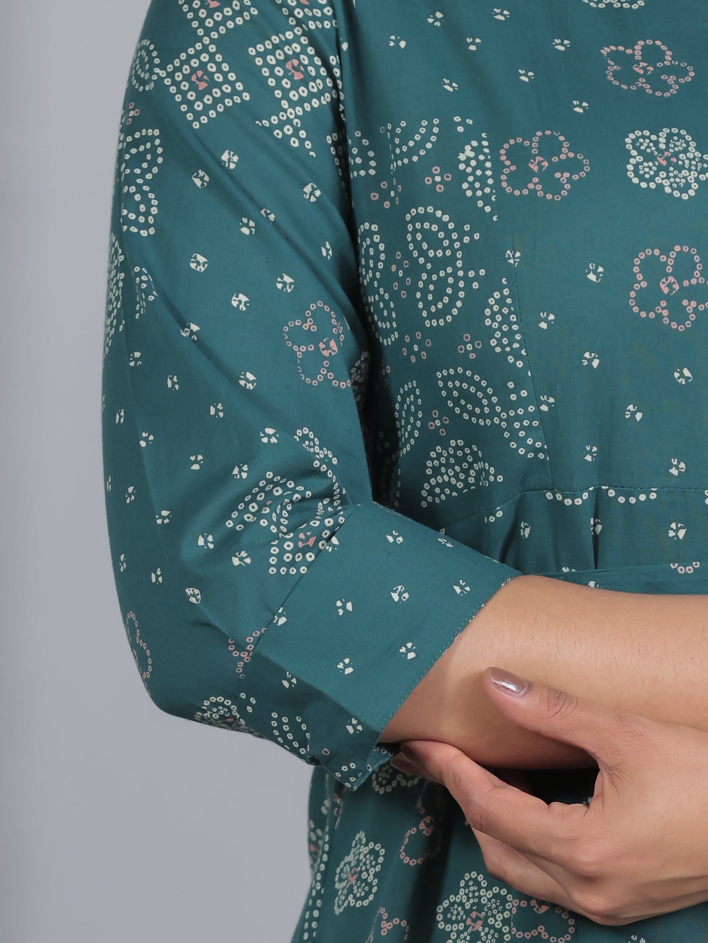 Soft Cotton Bandhani High Low Teal Dress