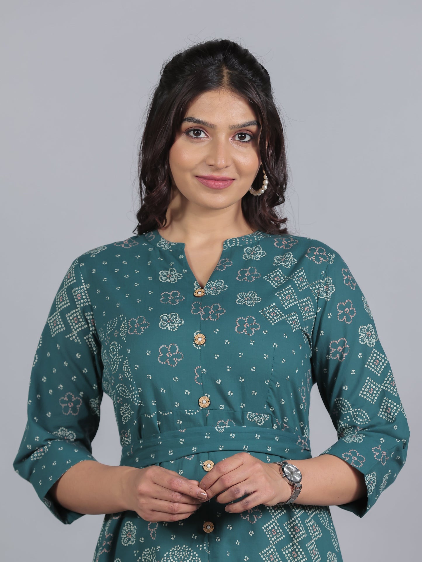 Soft Cotton Bandhani High Low Teal Dress