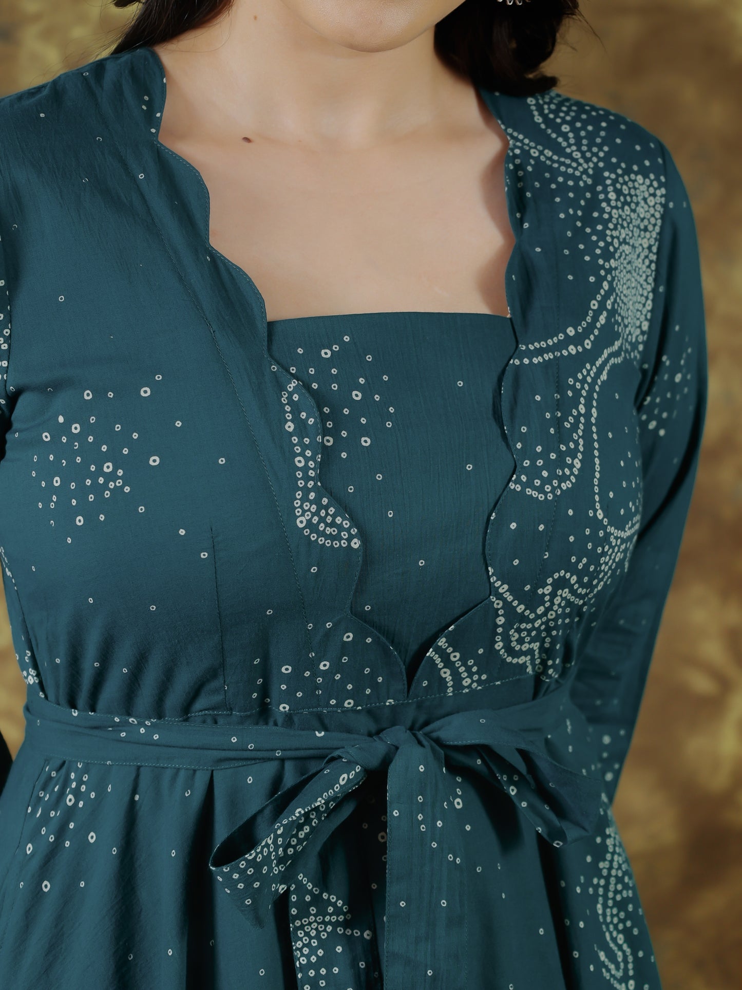 Soft Cotton Floral Placement Print Anarkali Teal Dress