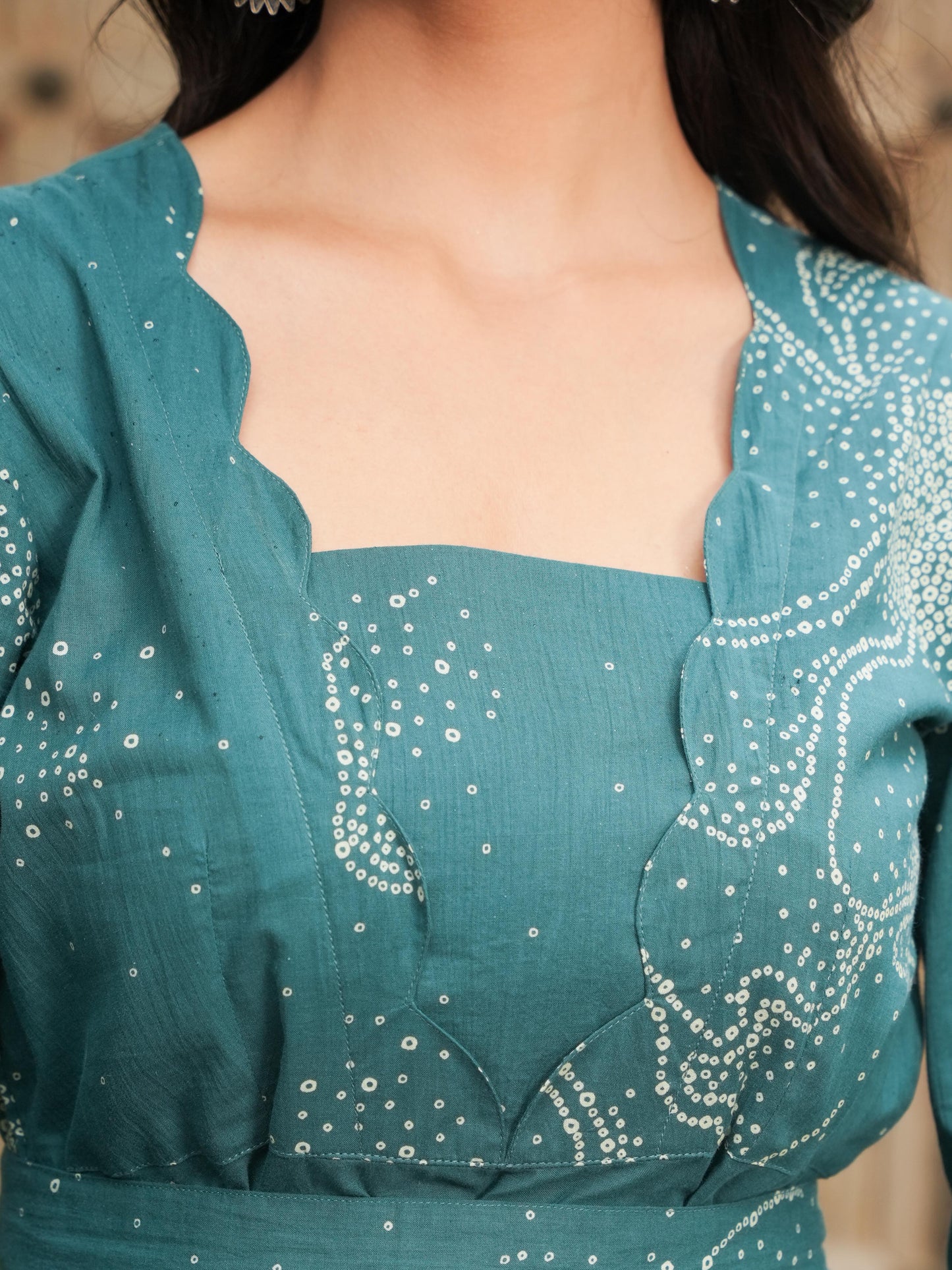 Soft Cotton Floral Anarkali Teal Dress