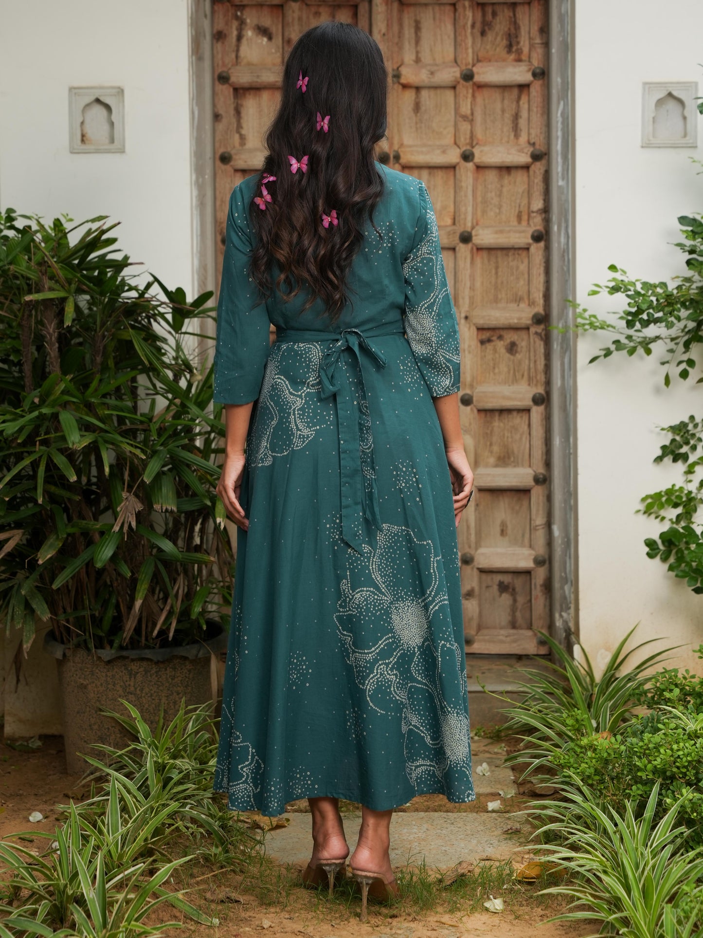 Soft Cotton Floral Anarkali Teal Dress