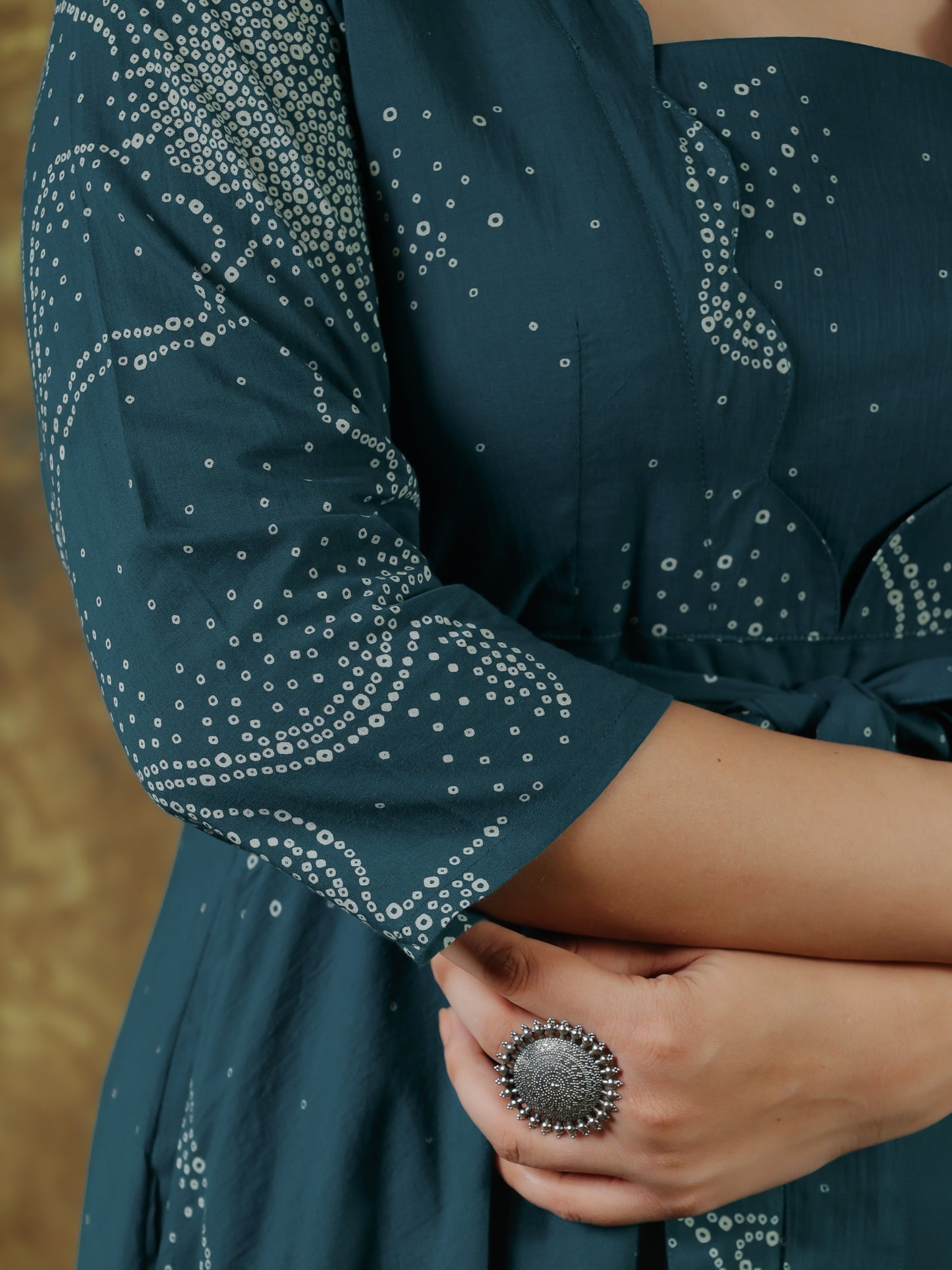 Soft Cotton Floral Placement Print Anarkali Teal Dress