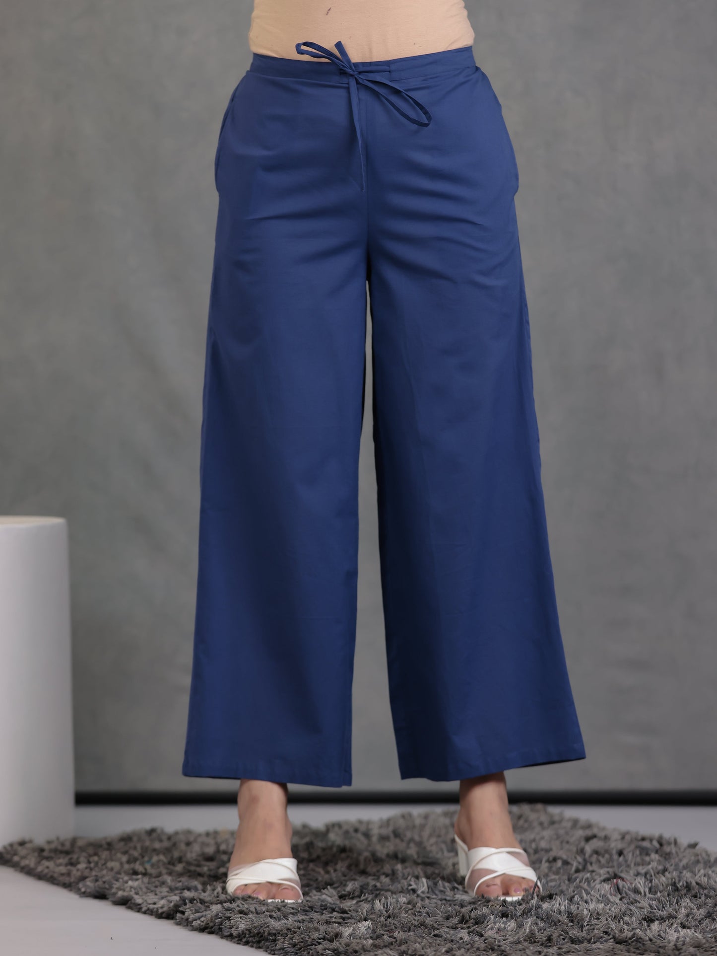 Soft Cotton Solid Blue Palazzo