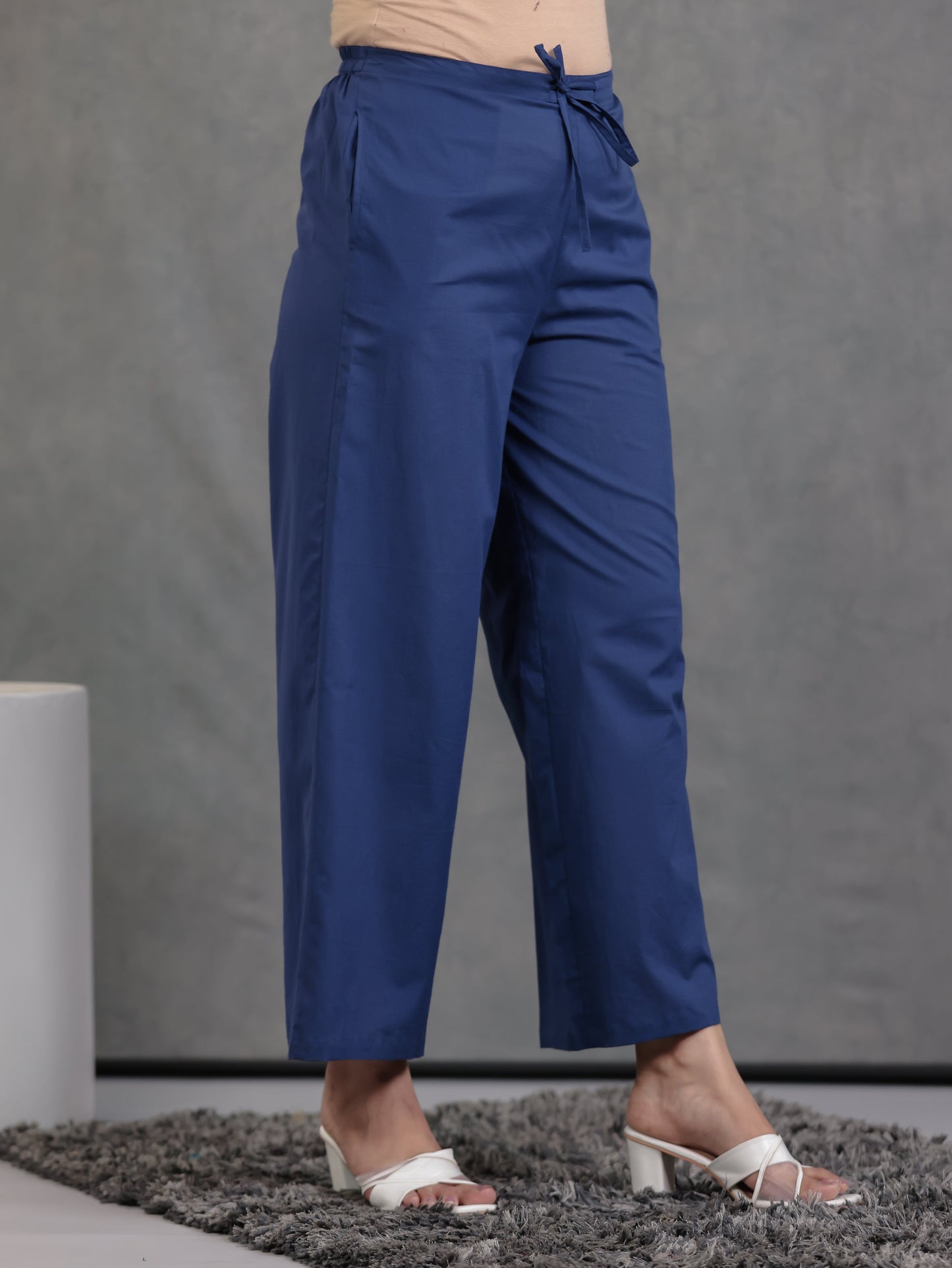Soft Cotton Solid Blue Palazzo