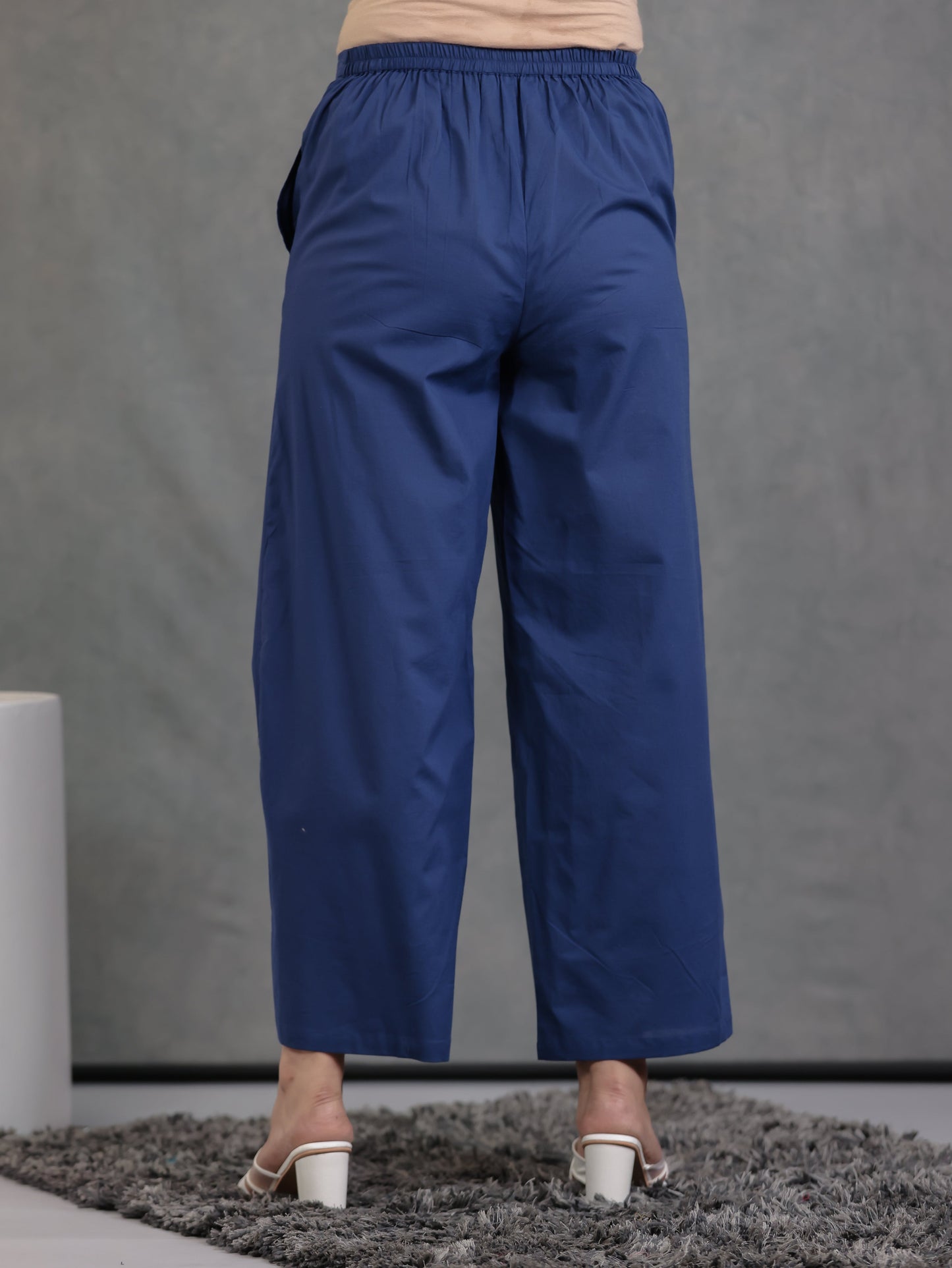 Soft Cotton Solid Blue Palazzo