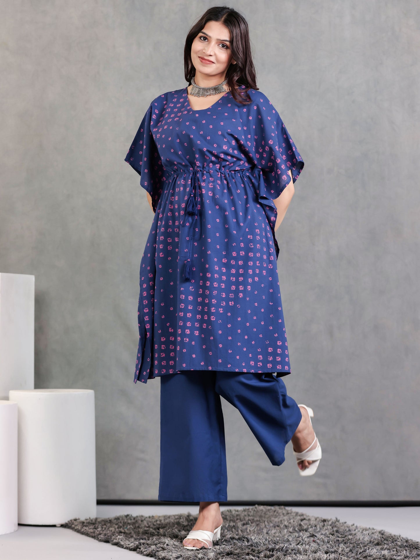 Soft Cotton Bandhani Kaftan Blue Kurta