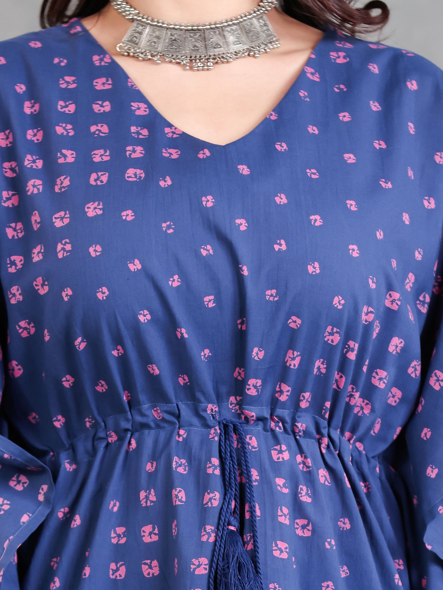 Soft Cotton Bandhani Kaftan Blue Kurta