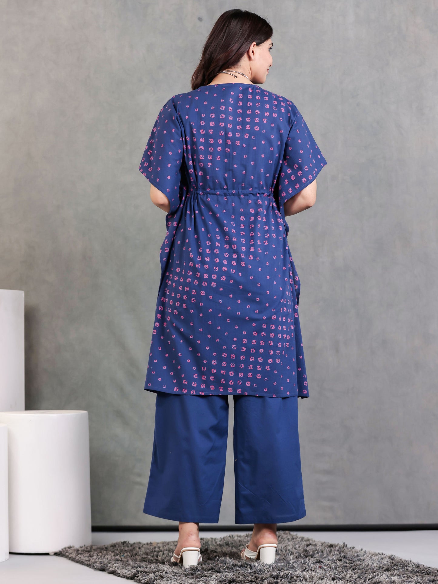 Soft Cotton Bandhani Kaftan Blue Kurta