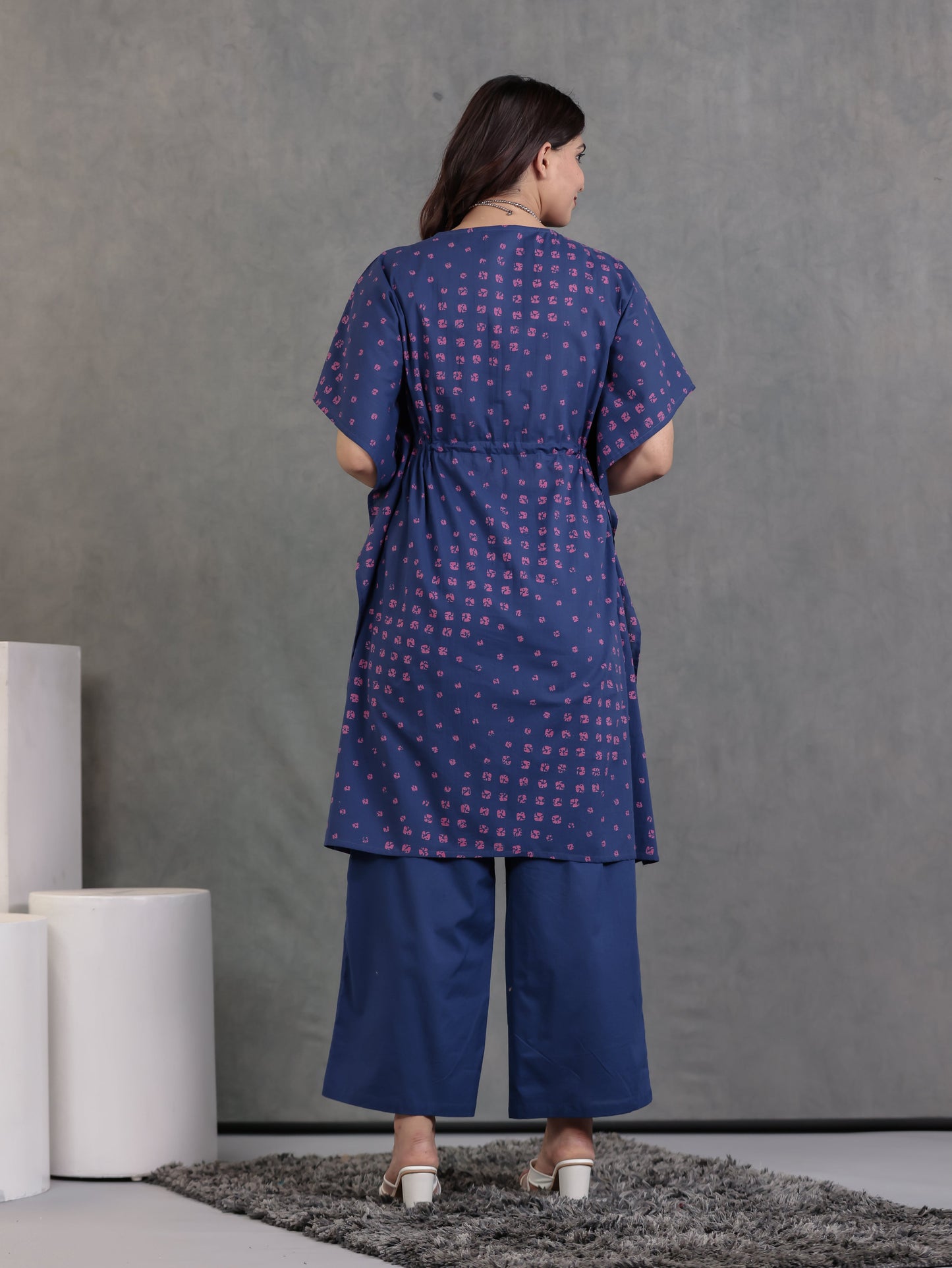 Soft Cotton Bandhani Kaftan Blue Kurta