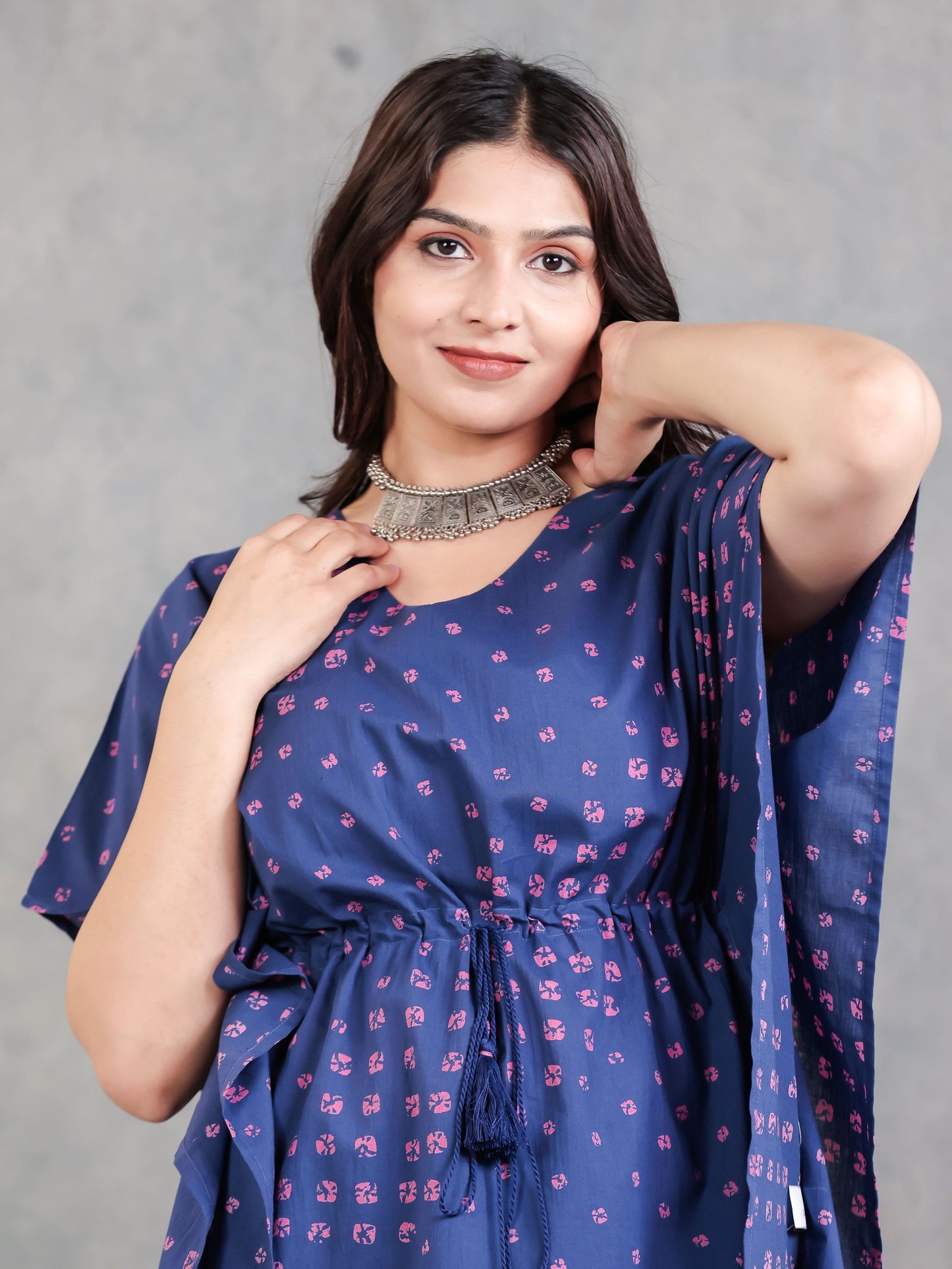 Soft Cotton Bandhani Kaftan Blue Kurta