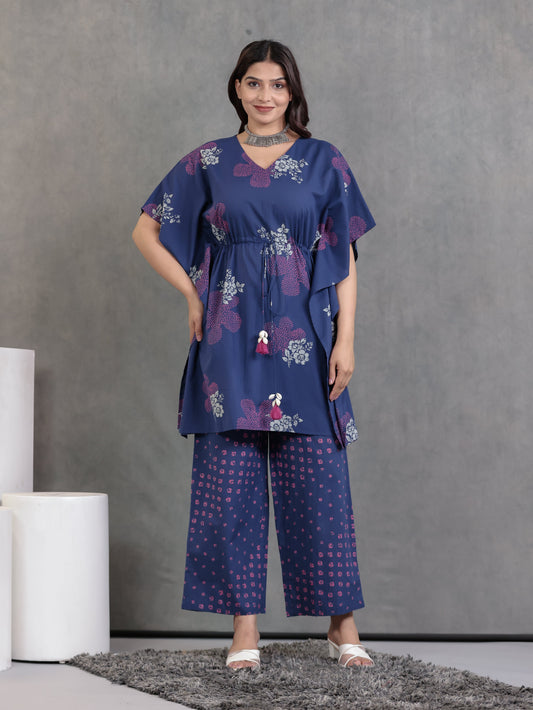 Soft Cotton Bandhani Kaftan Blue Kurta