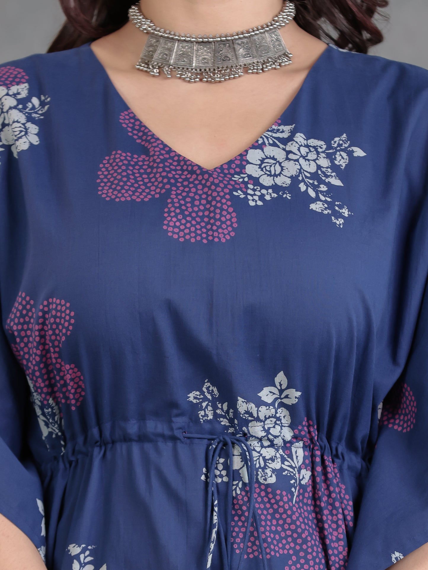 Soft Cotton Bandhani Kaftan Blue Kurta