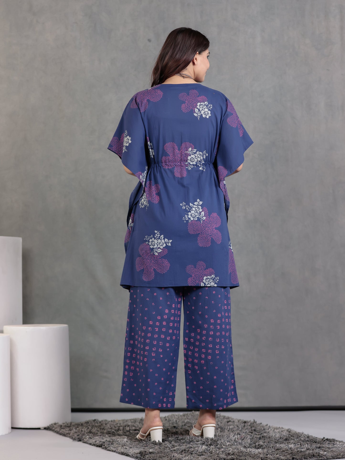 Soft Cotton Bandhani Kaftan Blue Kurta