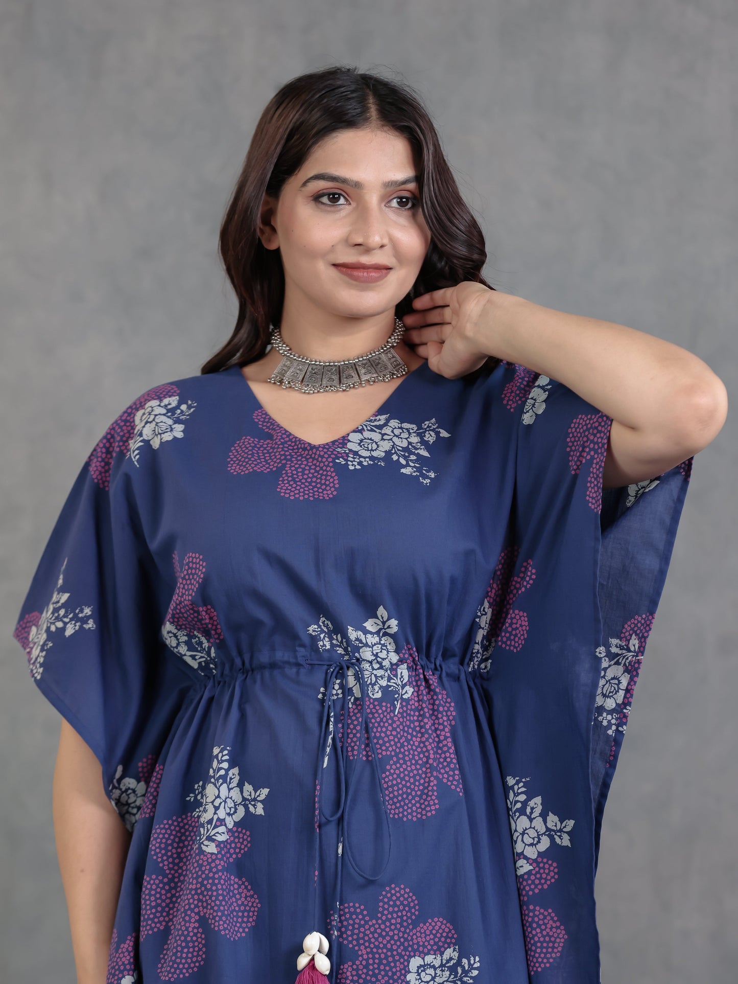 Soft Cotton Bandhani Kaftan Blue Kurta