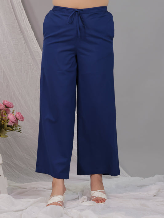 Soft Cotton Solid Blue Palazzo