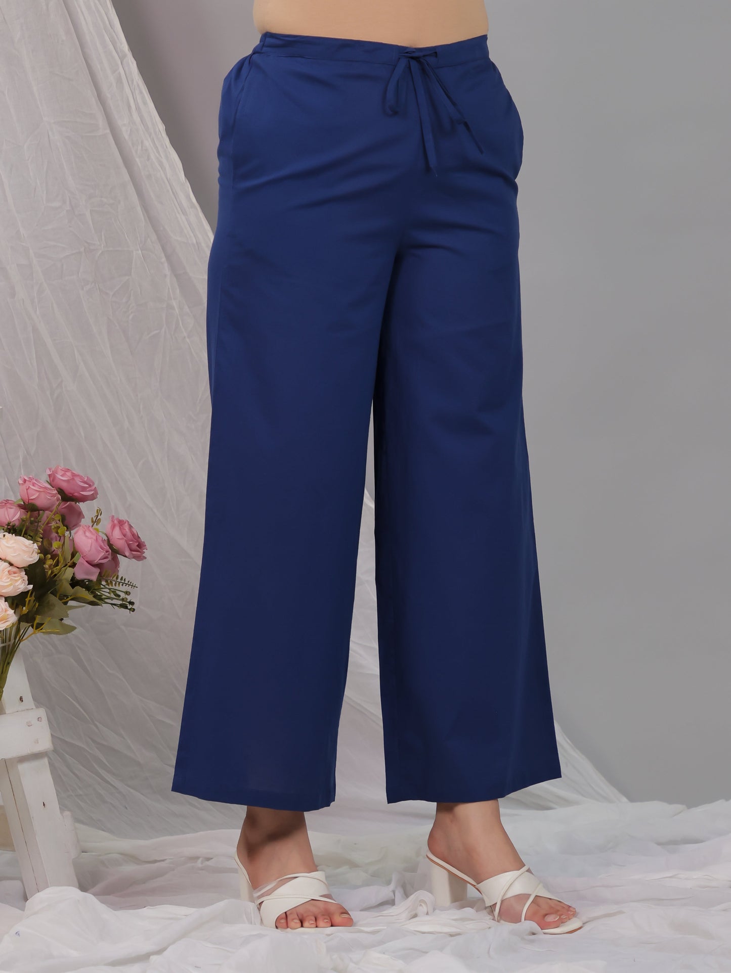 Soft Cotton Solid Blue Palazzo