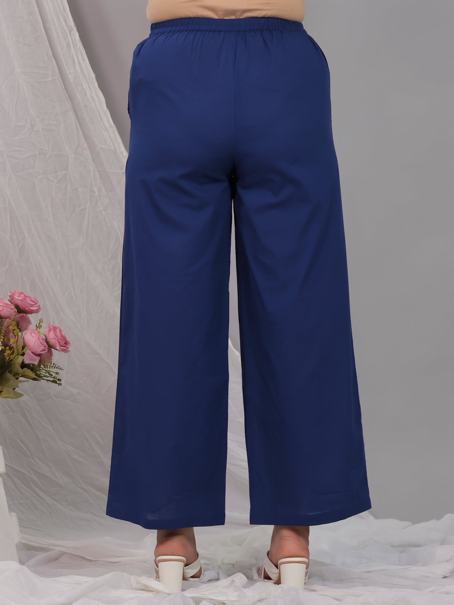 Soft Cotton Solid Blue Palazzo