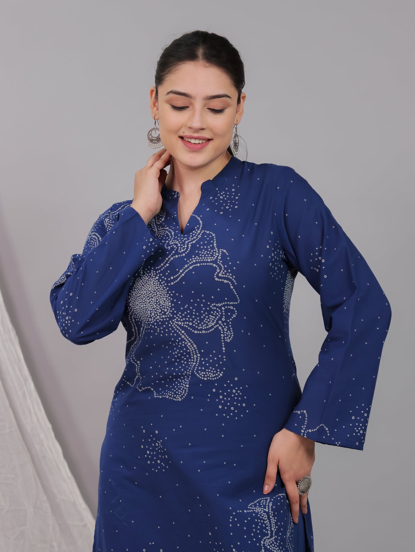 Soft Cotton Floral Straight Blue Kurta