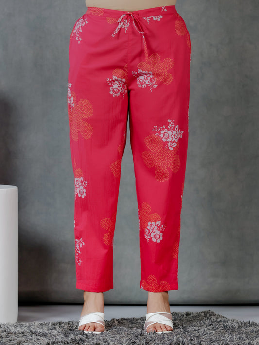 Soft Cotton Bandhani Pink Tapered Tapered Trousers