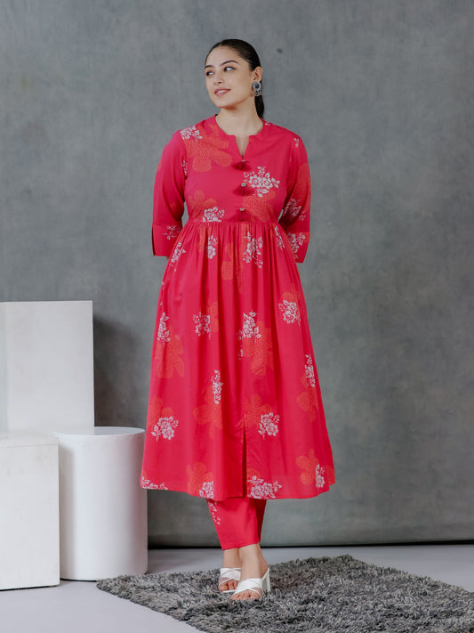Soft Cotton Bandhani Flared Pink Kurta