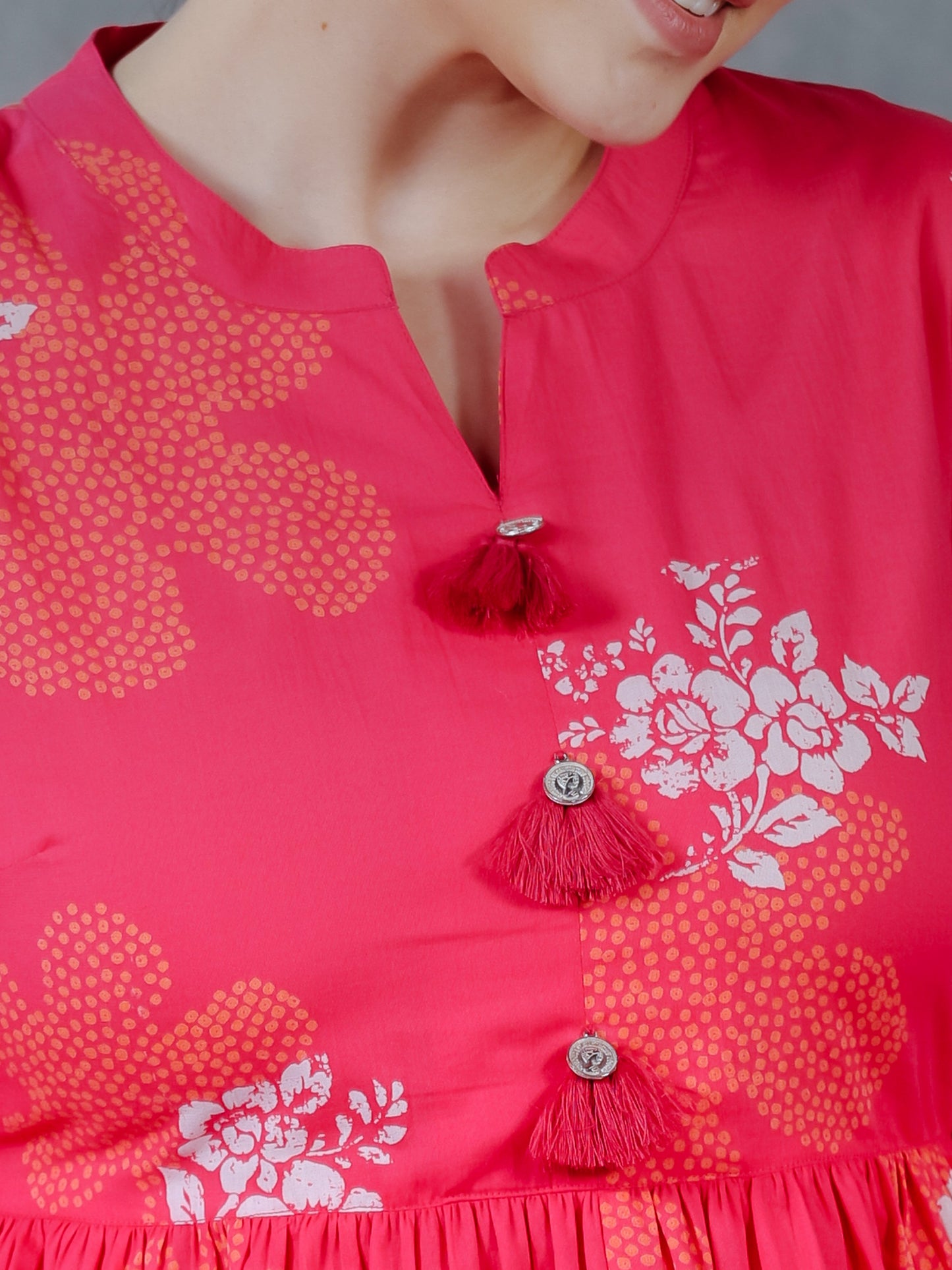 Soft Cotton Bandhani Flared Pink Kurta