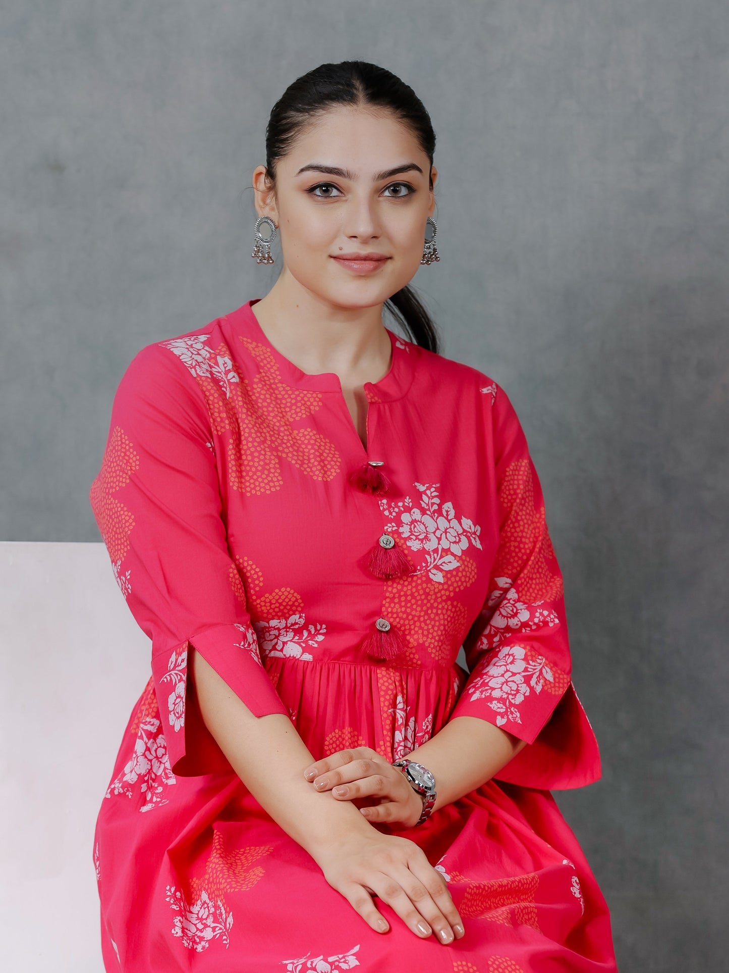 Soft Cotton Bandhani Flared Pink Kurta