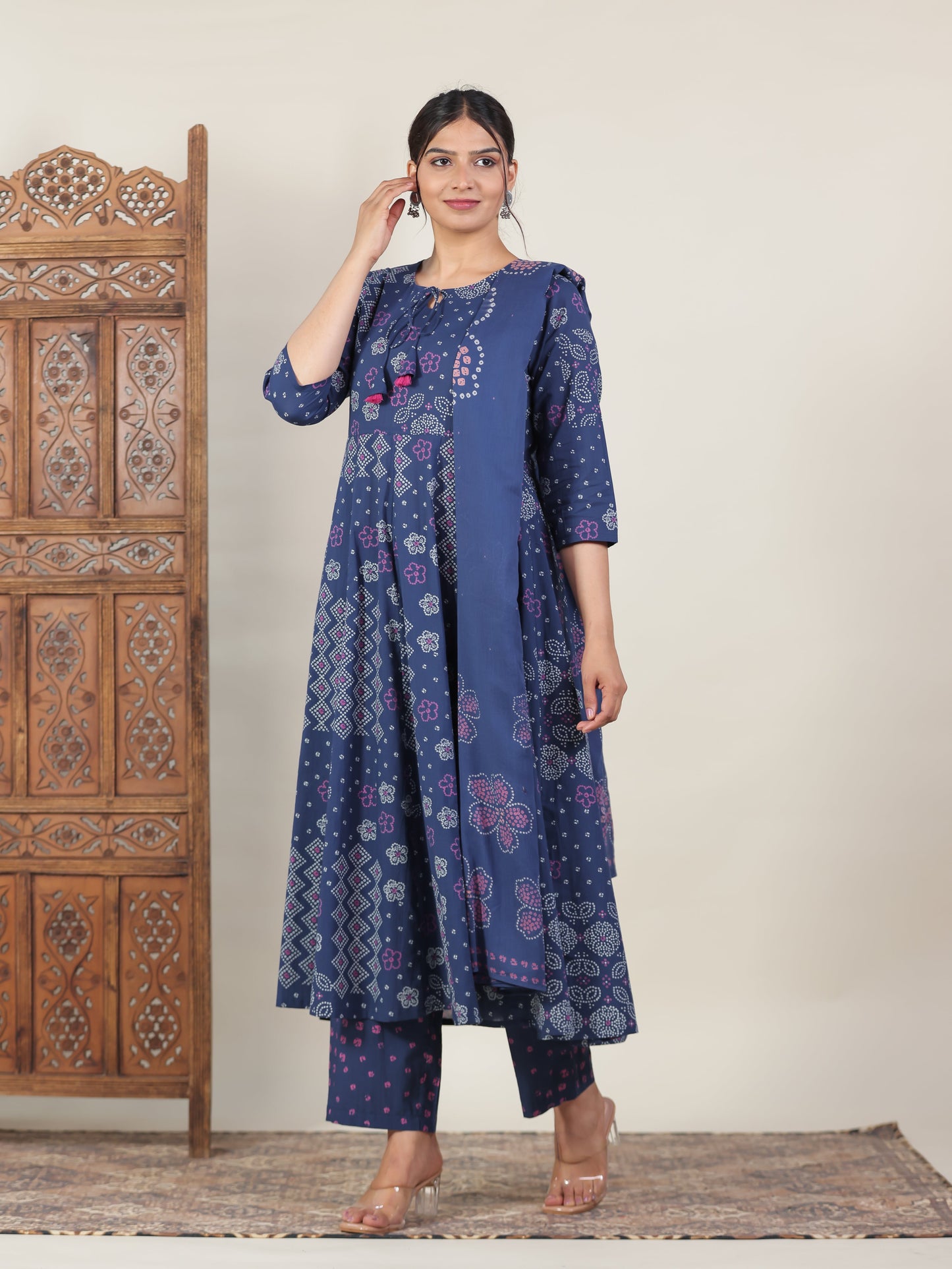 Soft Cotton Bandhani Anarkali Blue Kurta