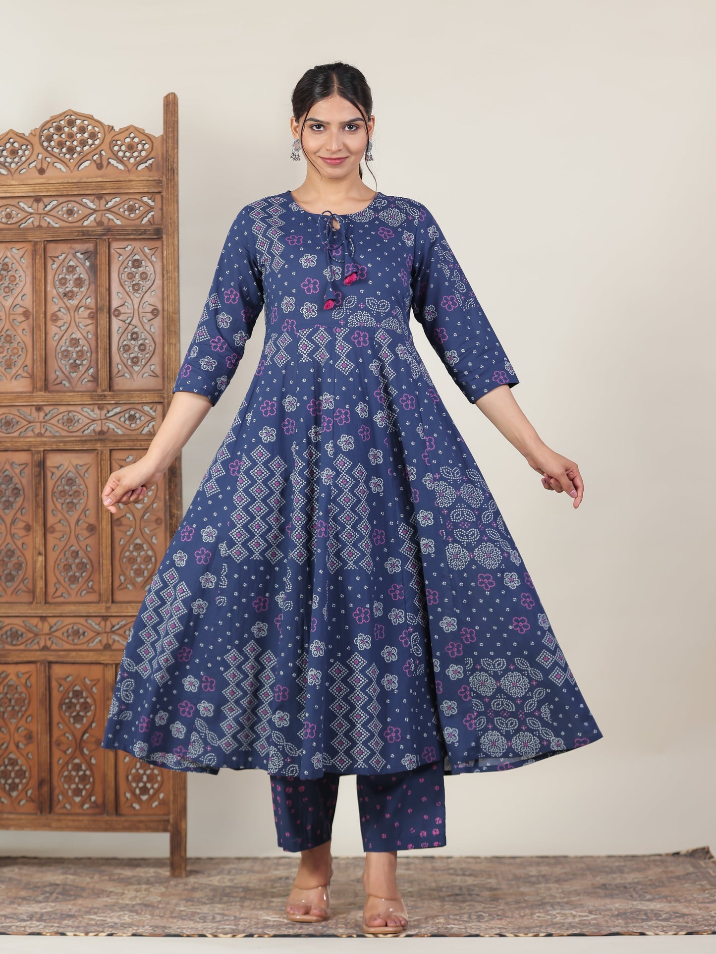 Soft Cotton Bandhani Anarkali Blue Kurta