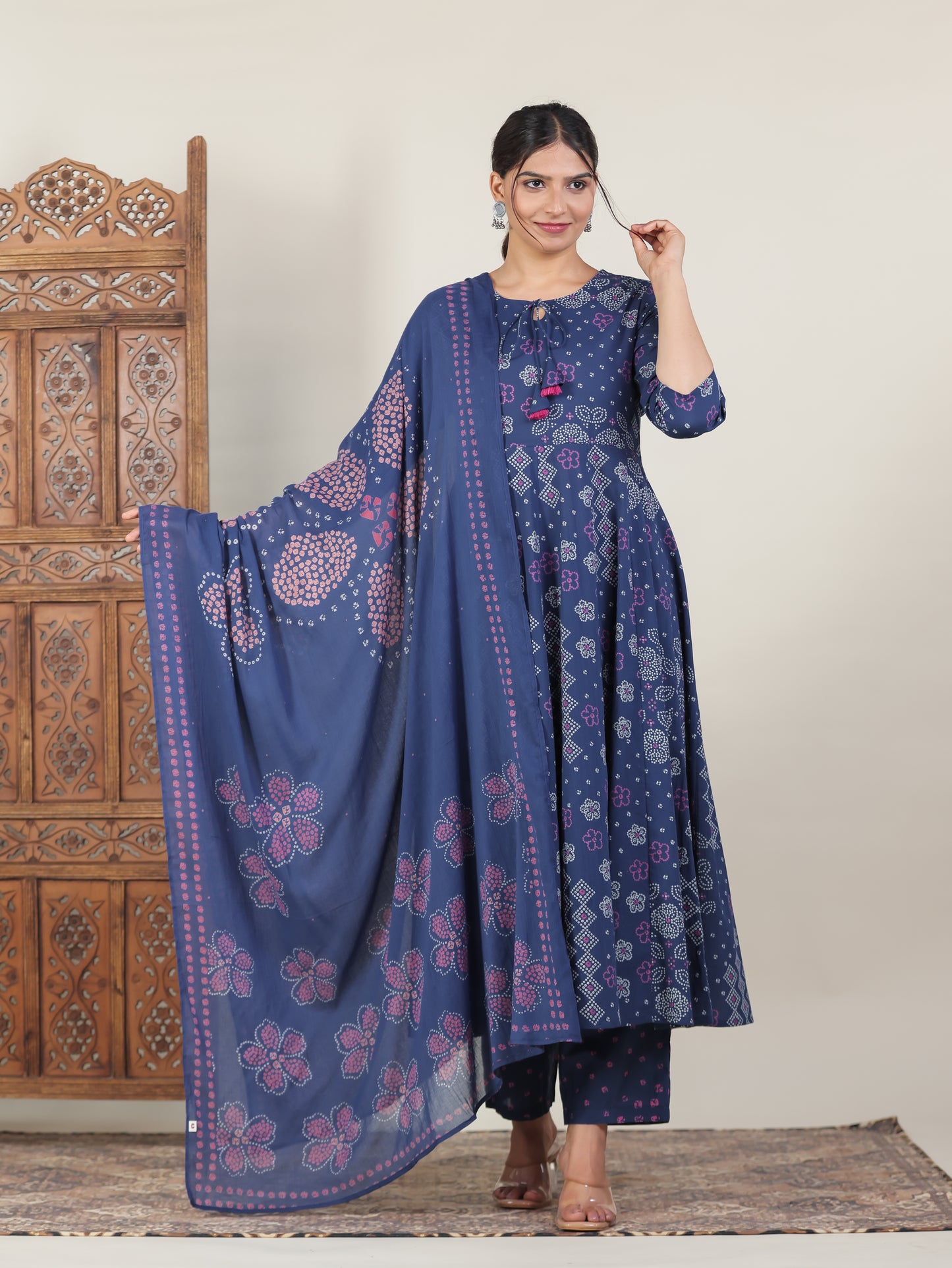 Soft Cotton Bandhani Anarkali Blue Kurta
