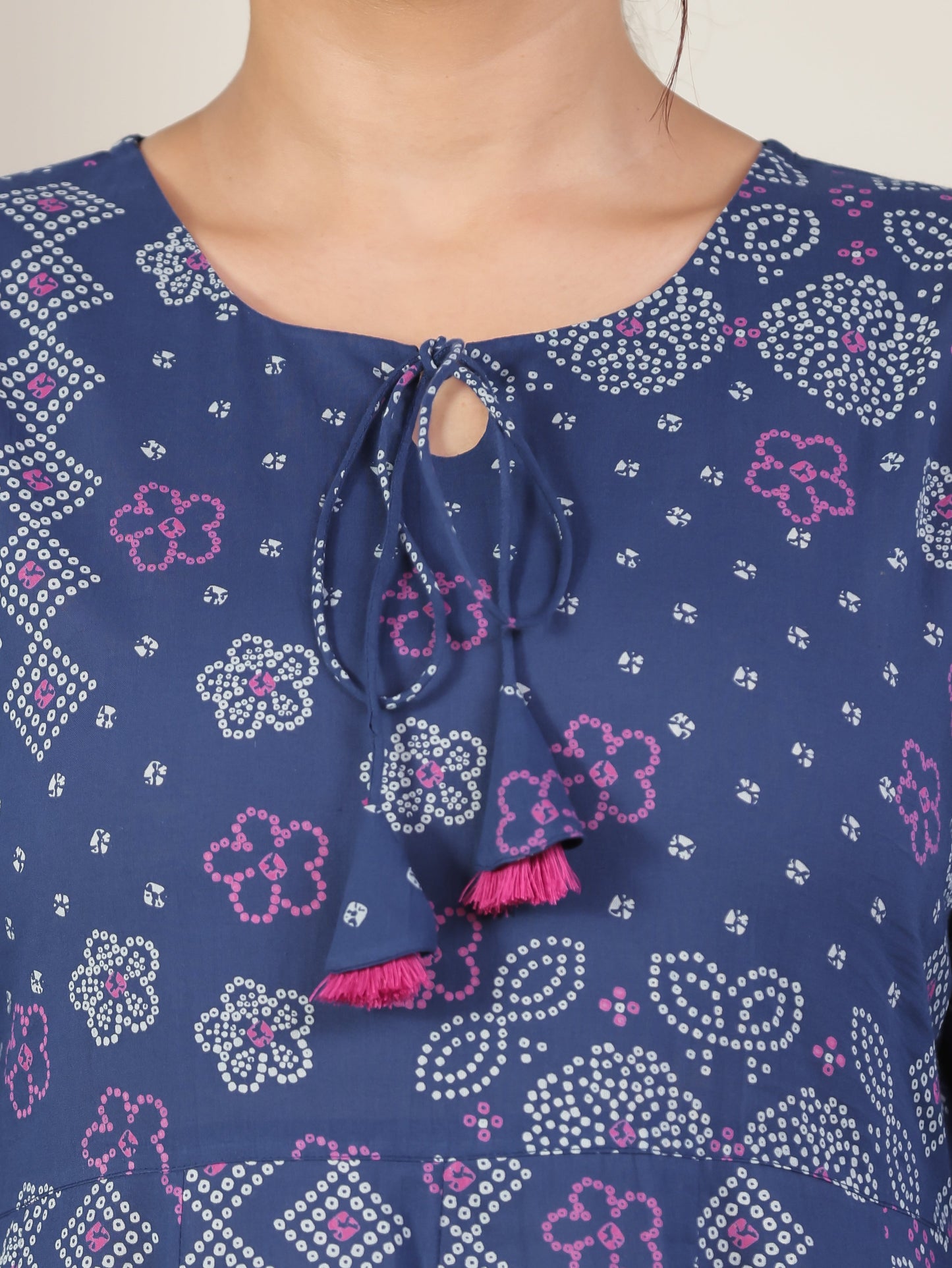 Soft Cotton Bandhani Anarkali Blue Kurta